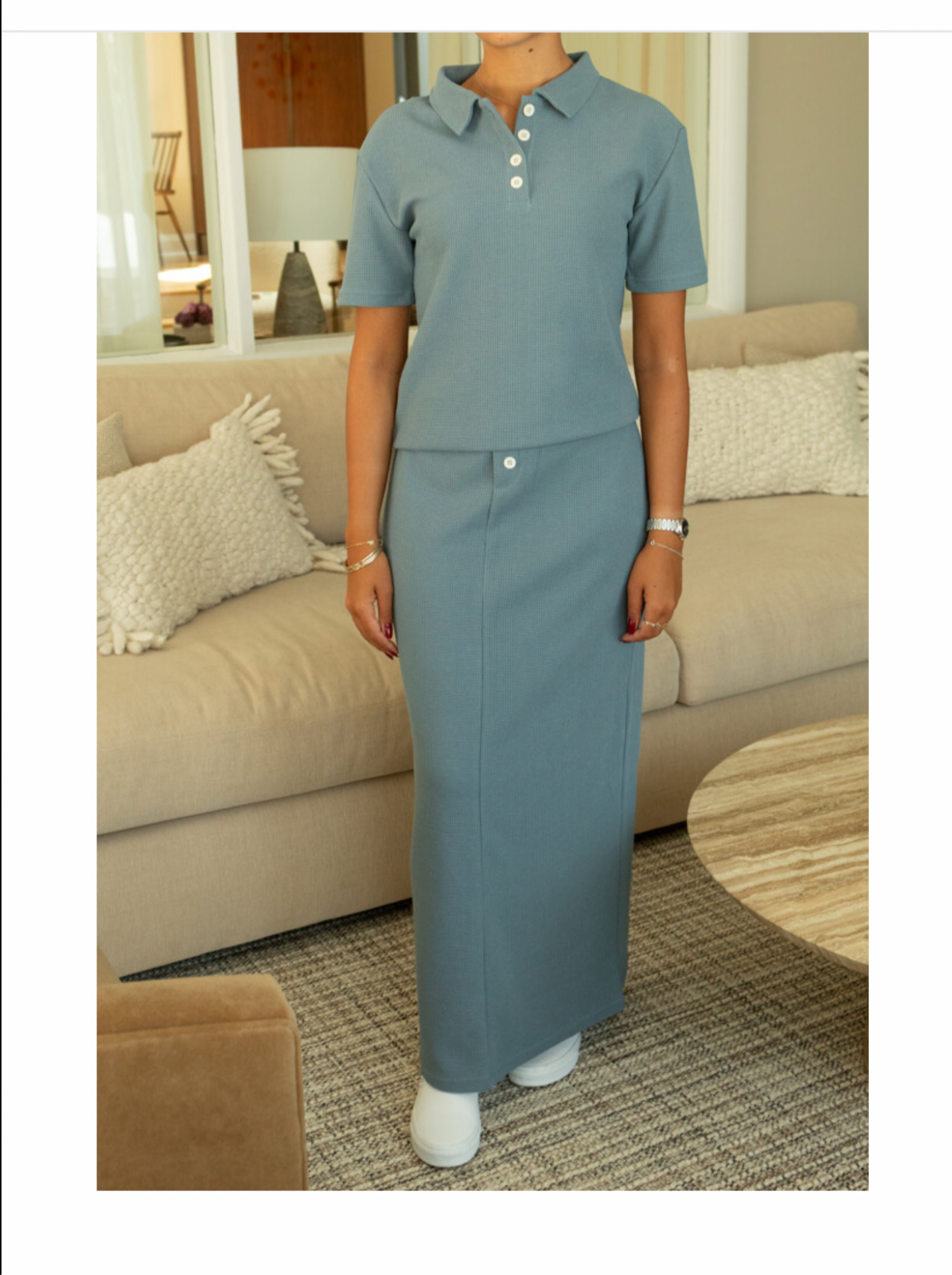 Blue short sleeve waffle set