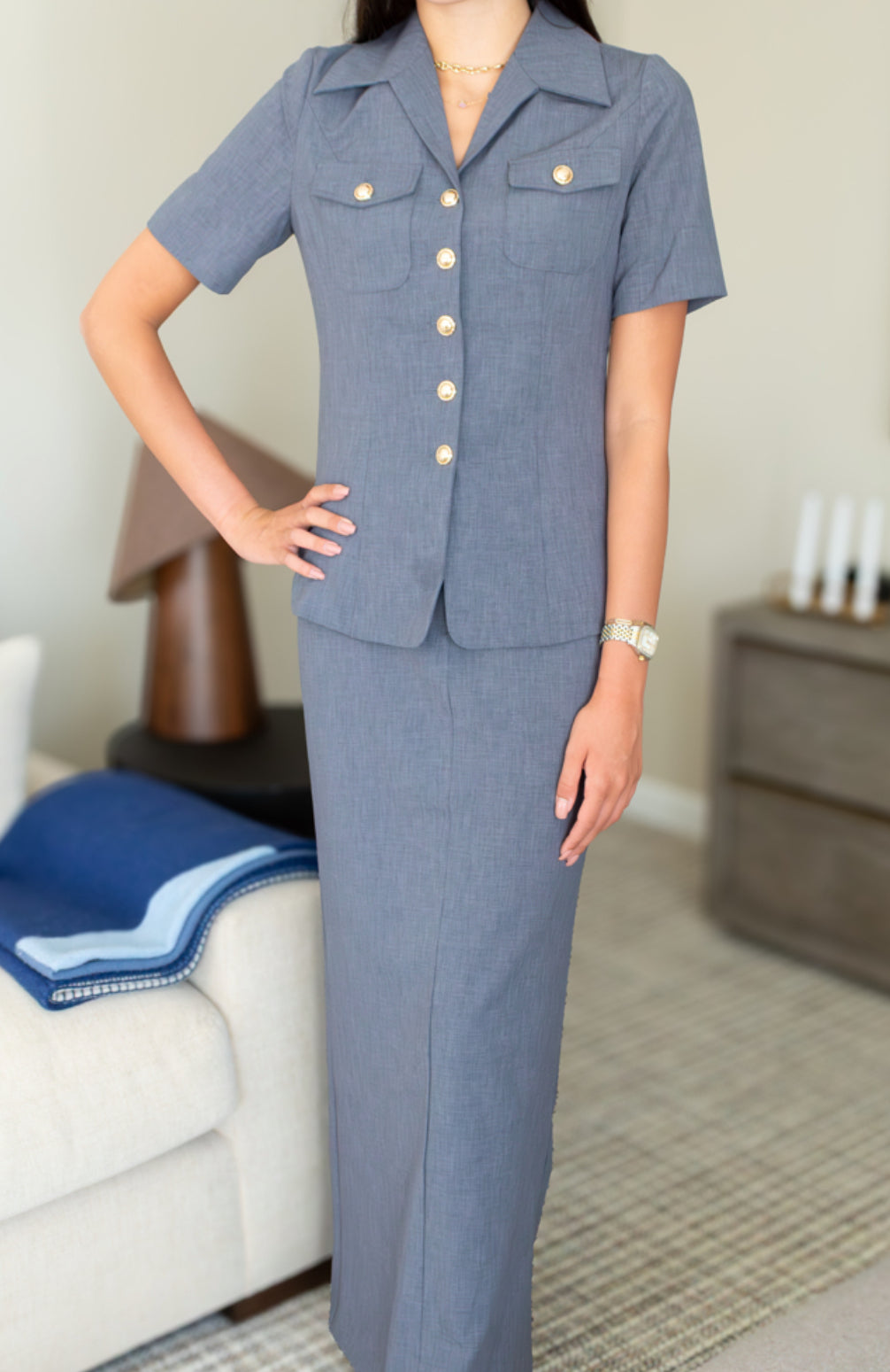 Charcoal blue blazer set