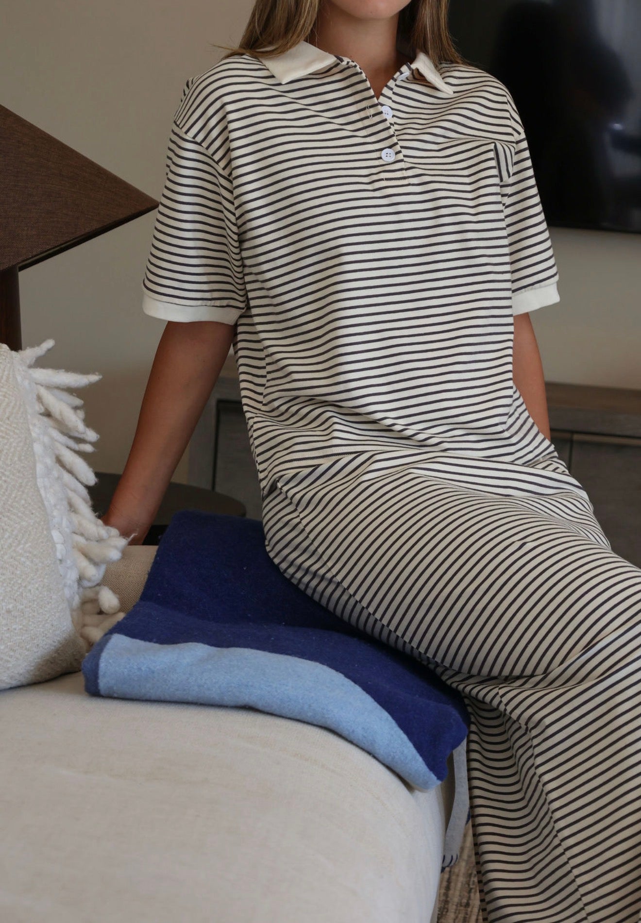 Stripe polo skirt set