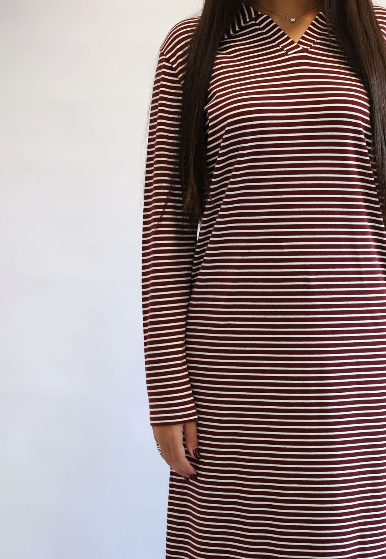 Oversized burgundy stripe v neck dress - do not size up