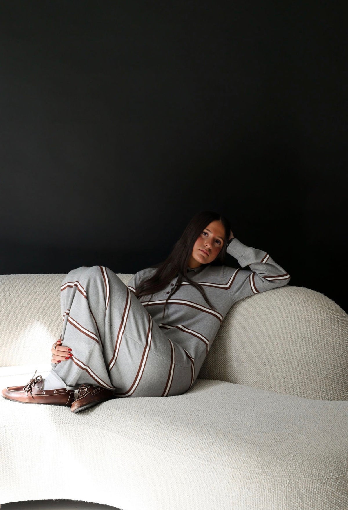 Grey stripe maxi knit dress