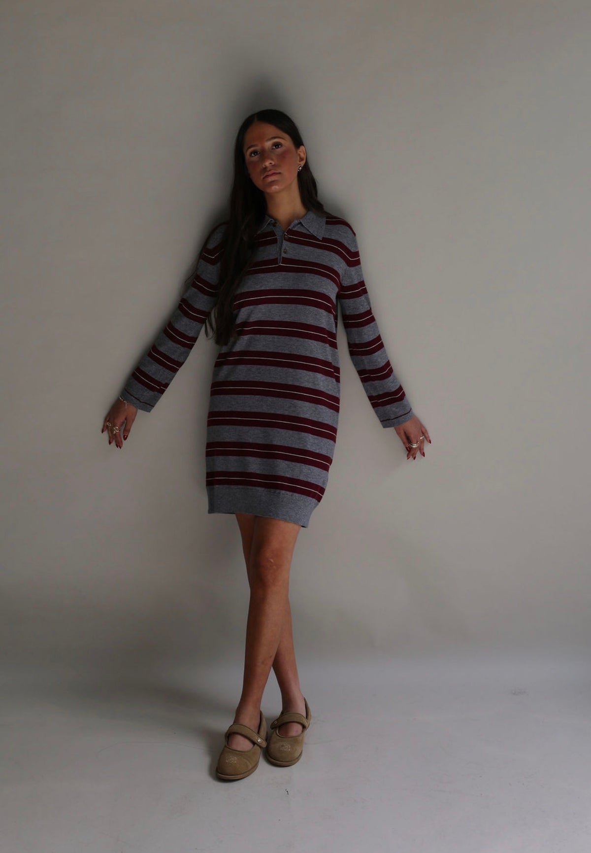 Burgundy stripe knit mini dress