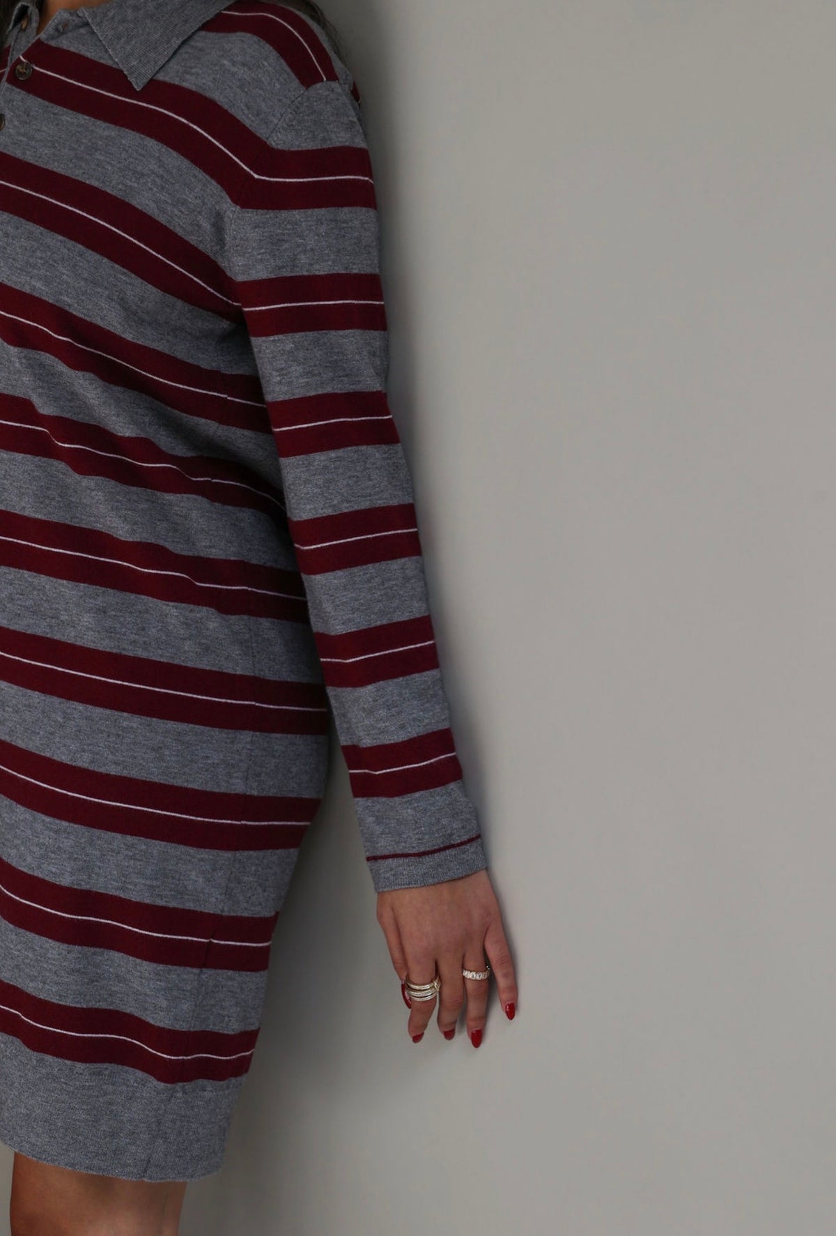 Burgundy stripe knit mini dress