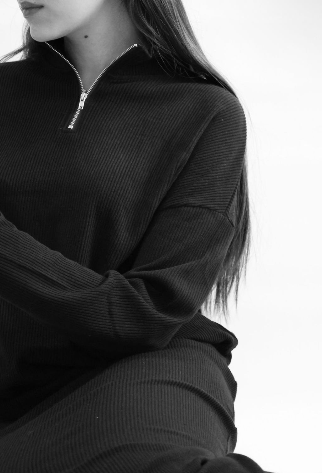 black half zip ribbed set