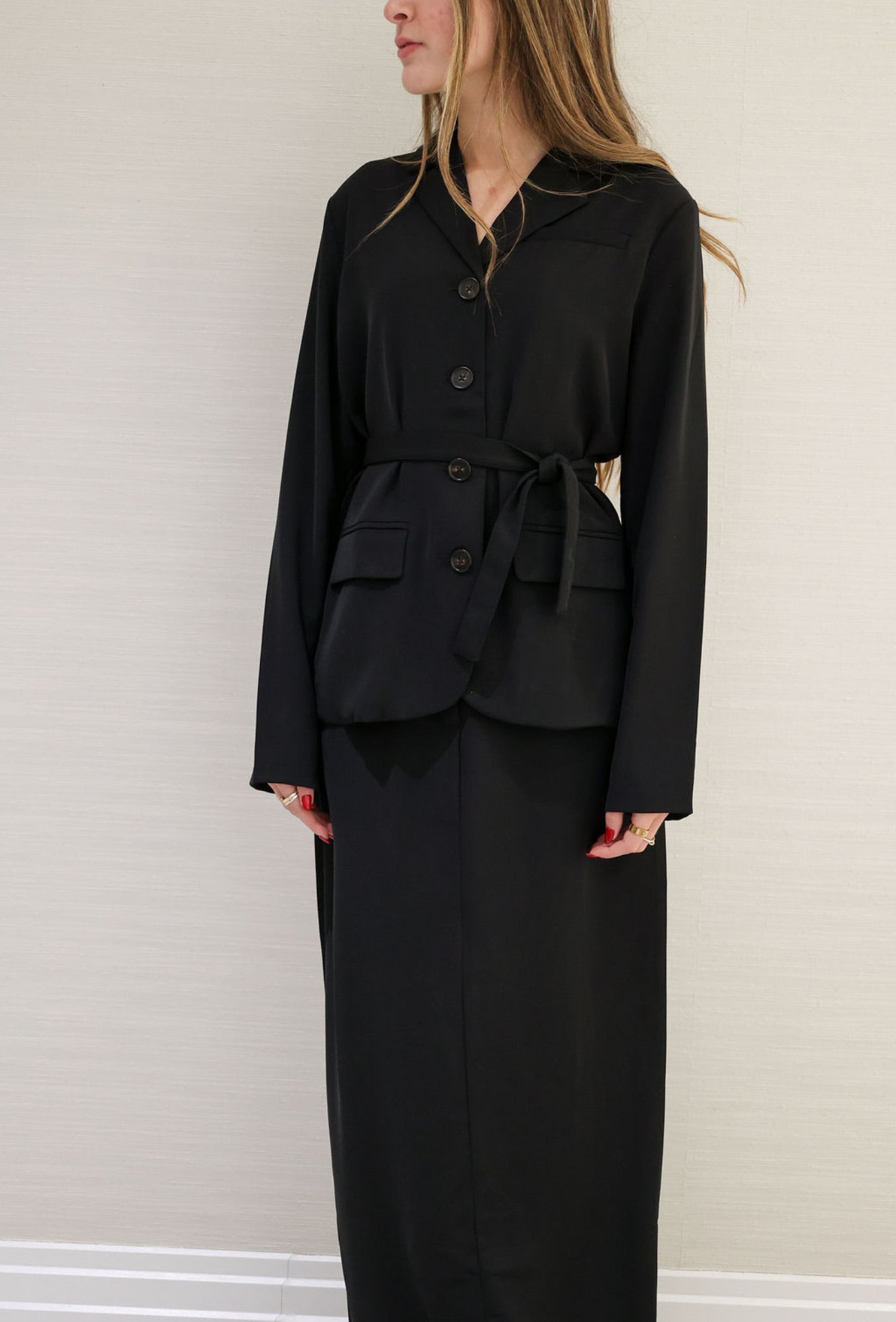 Black blazer skirt set - belt included