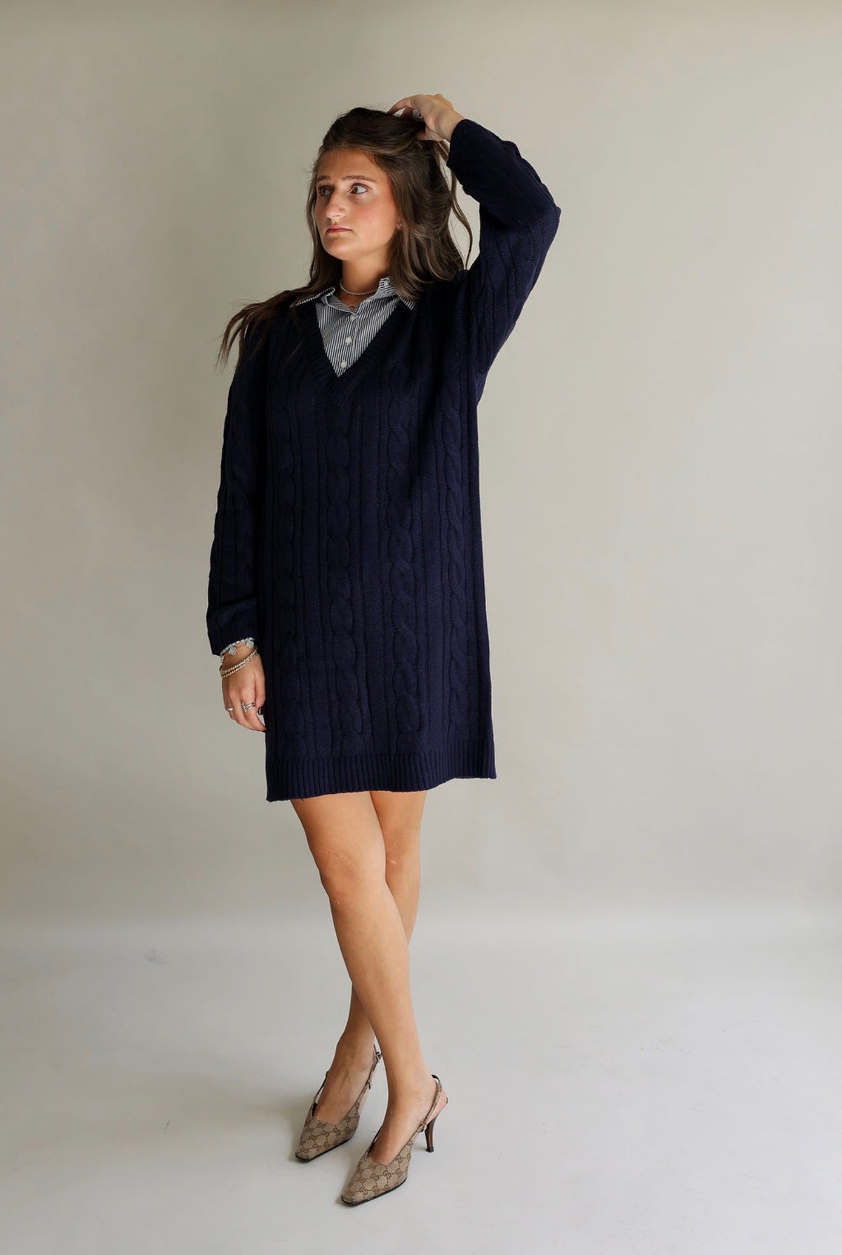 Navy cable knit dress