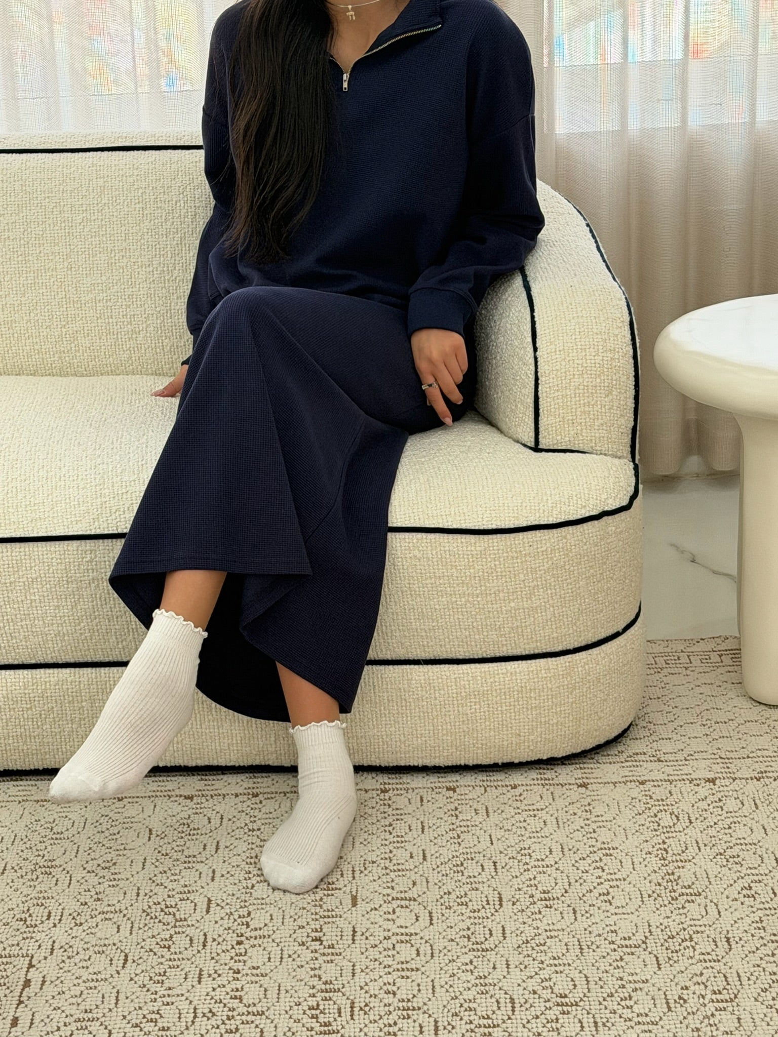 Navy waffle half zip