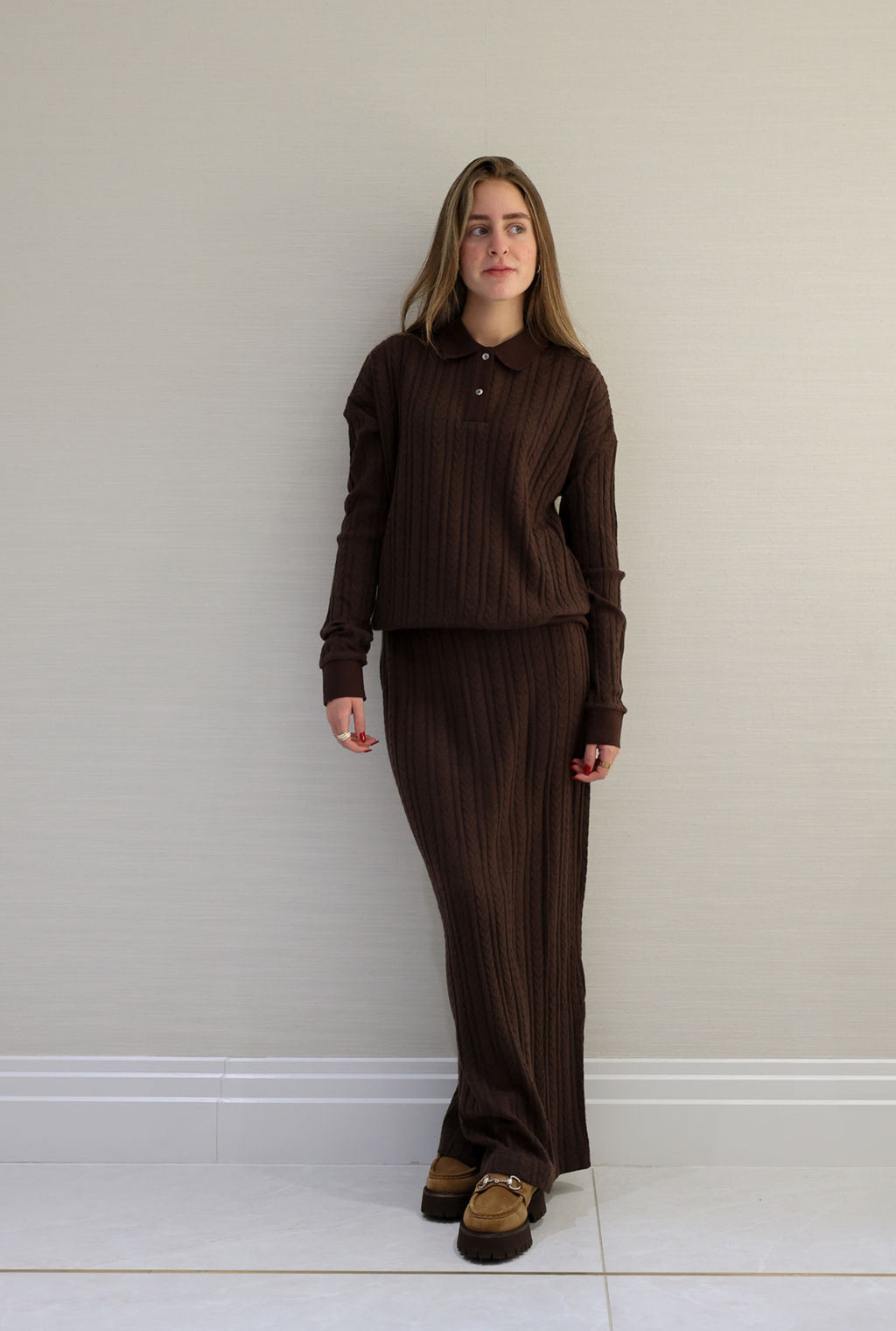 Cable knit polo skirt set