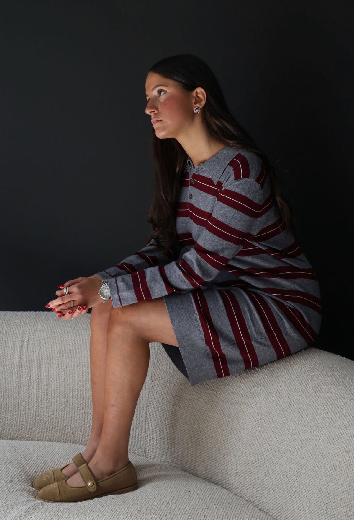 Burgundy stripe knit mini dress