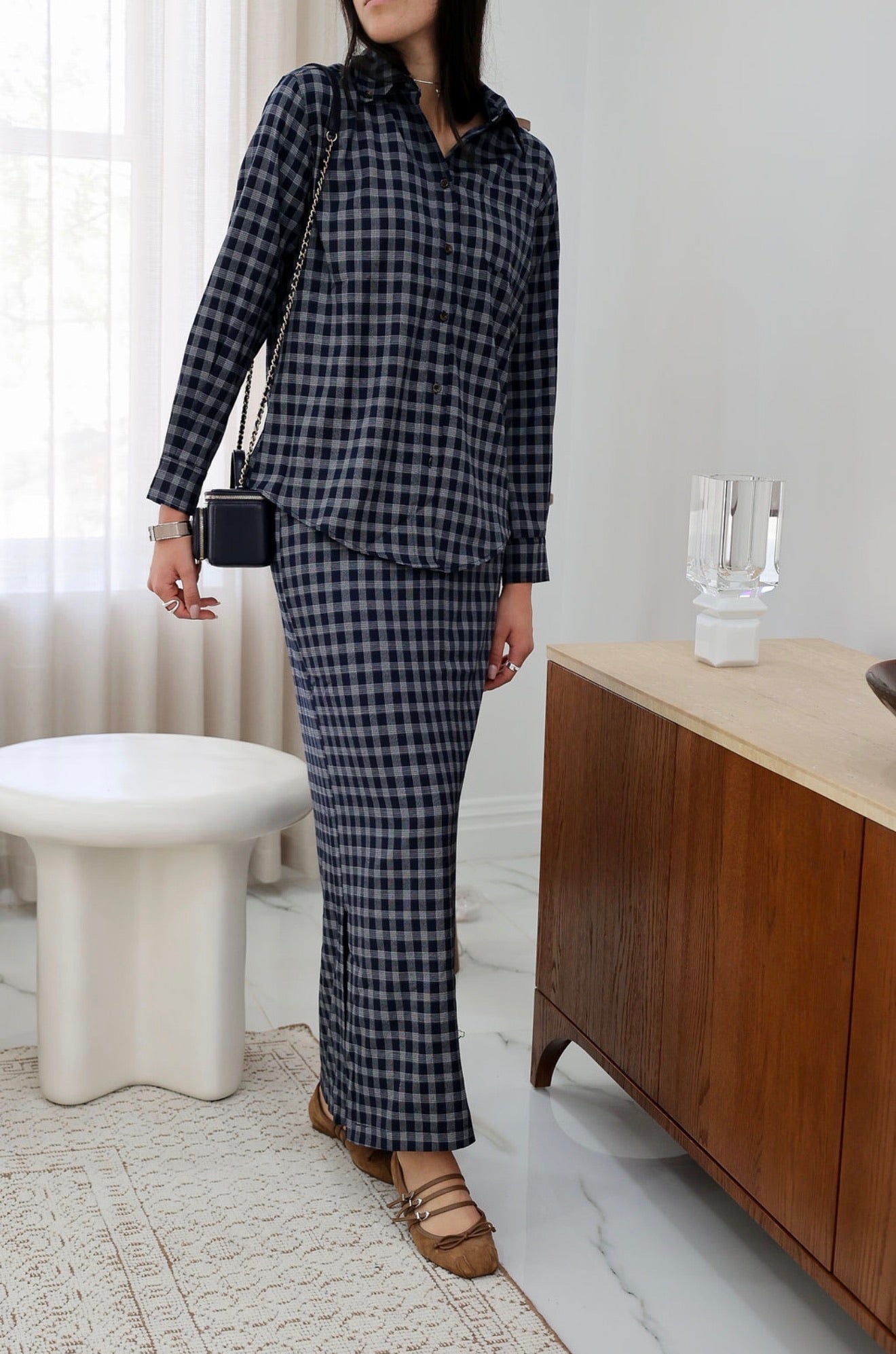 Navy plaid set