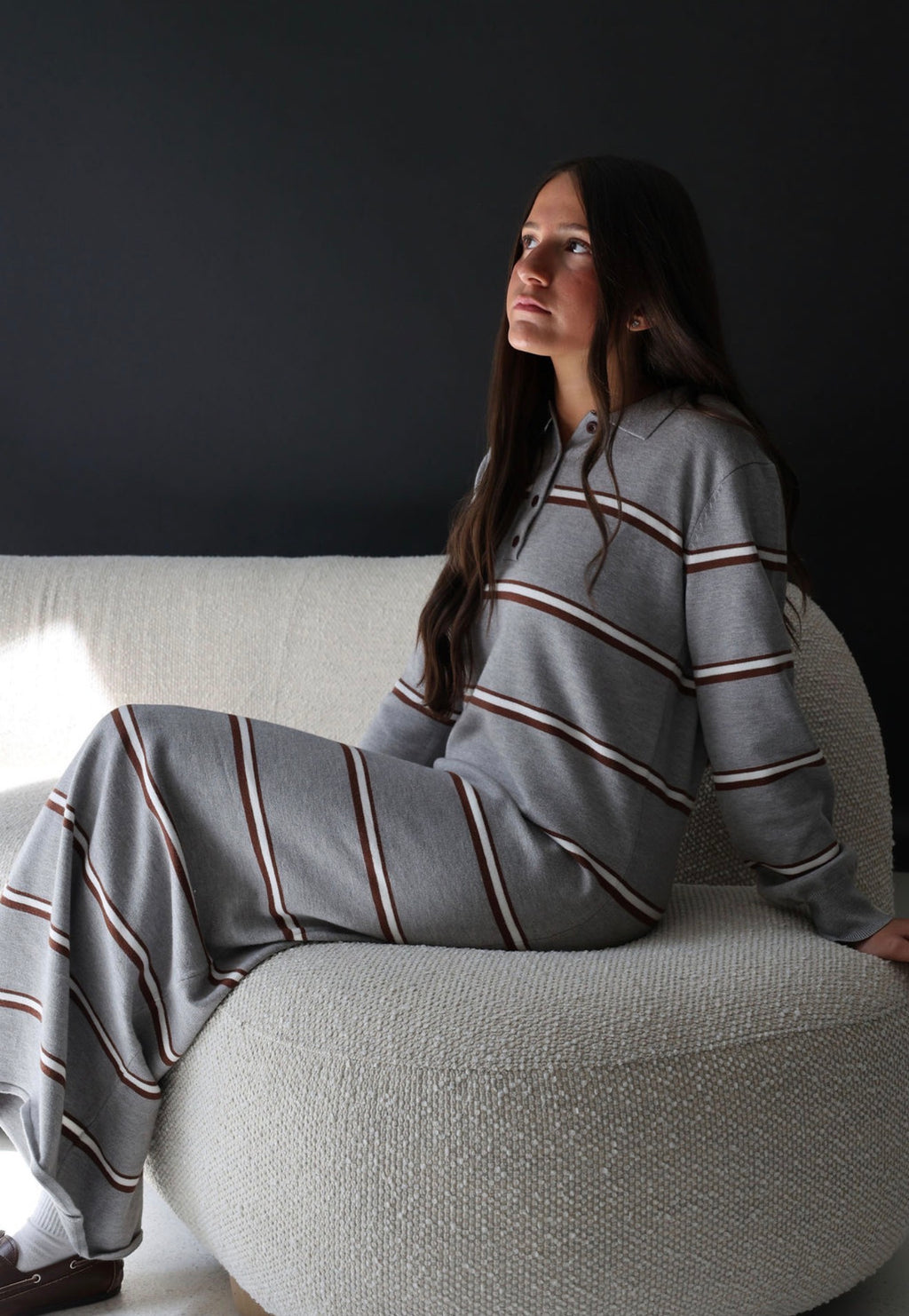 Grey stripe maxi knit dress