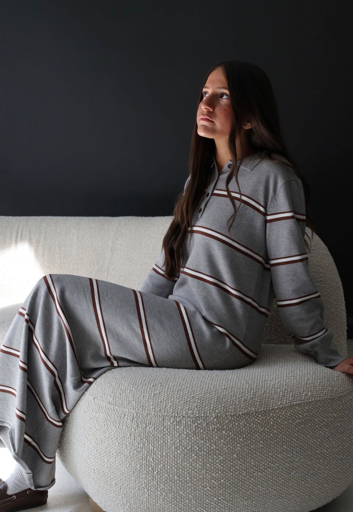 Grey stripe maxi knit dress