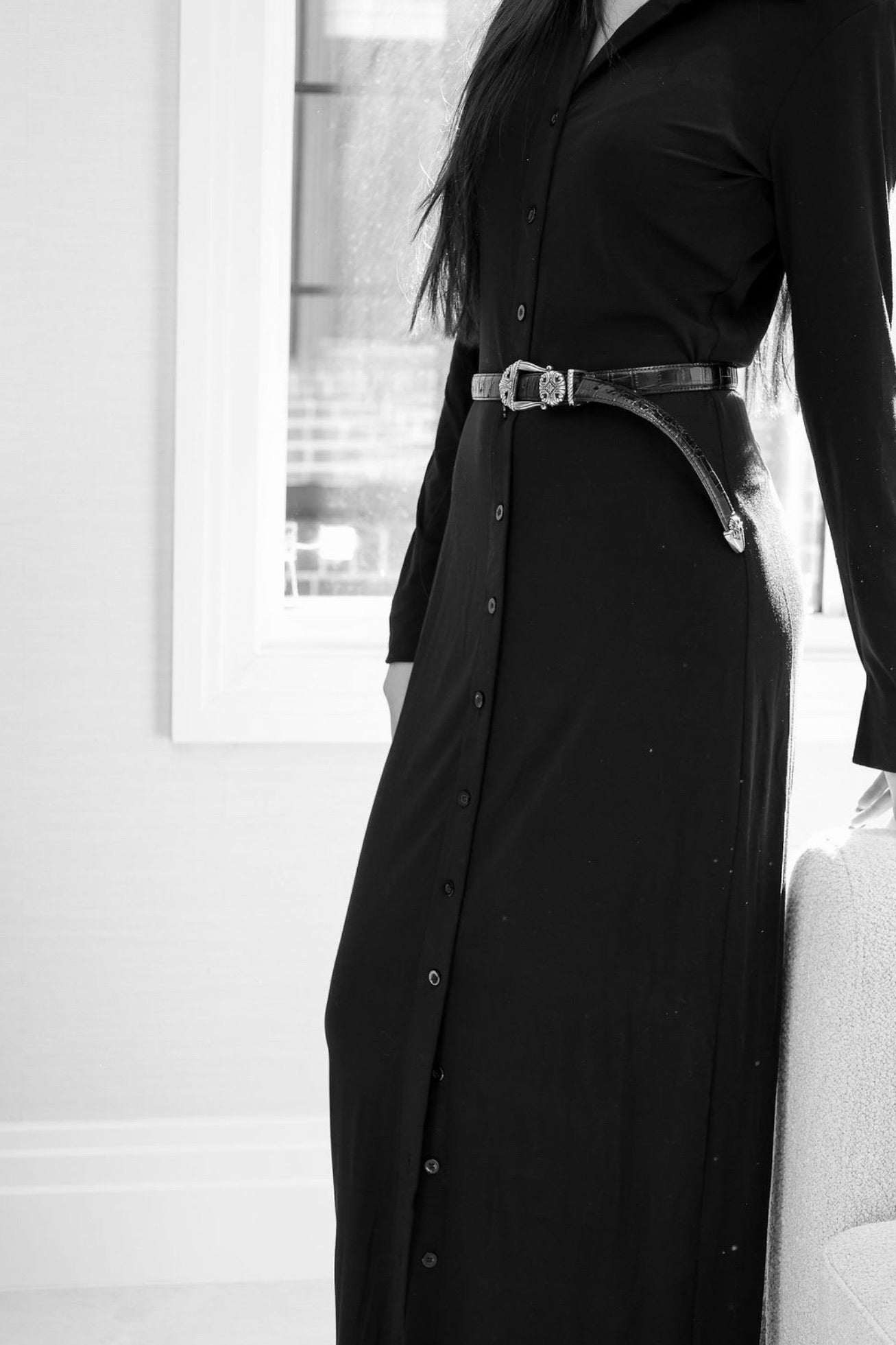 Maxi black button down dress - belt not included
