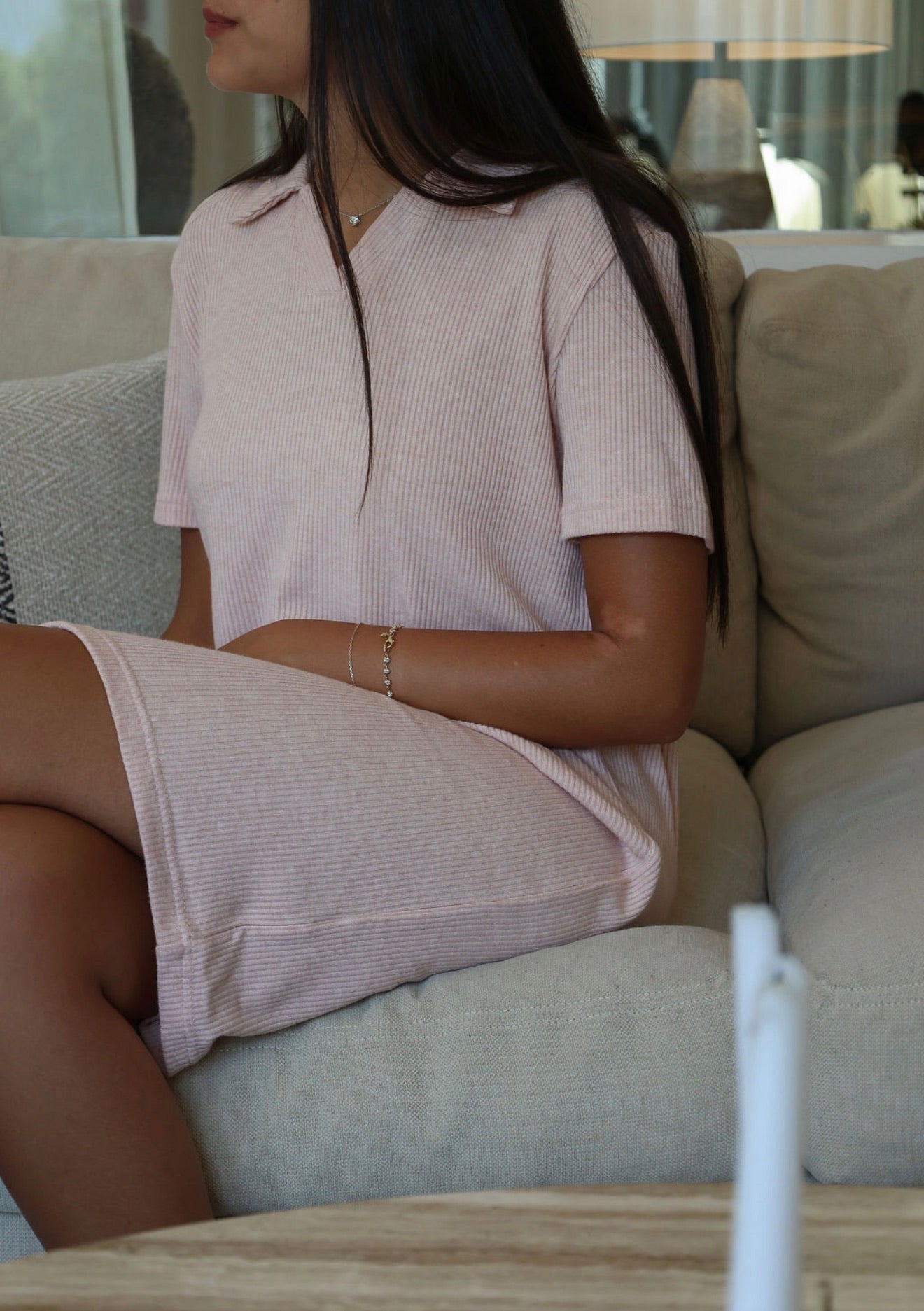 Pink ribbed mini dress