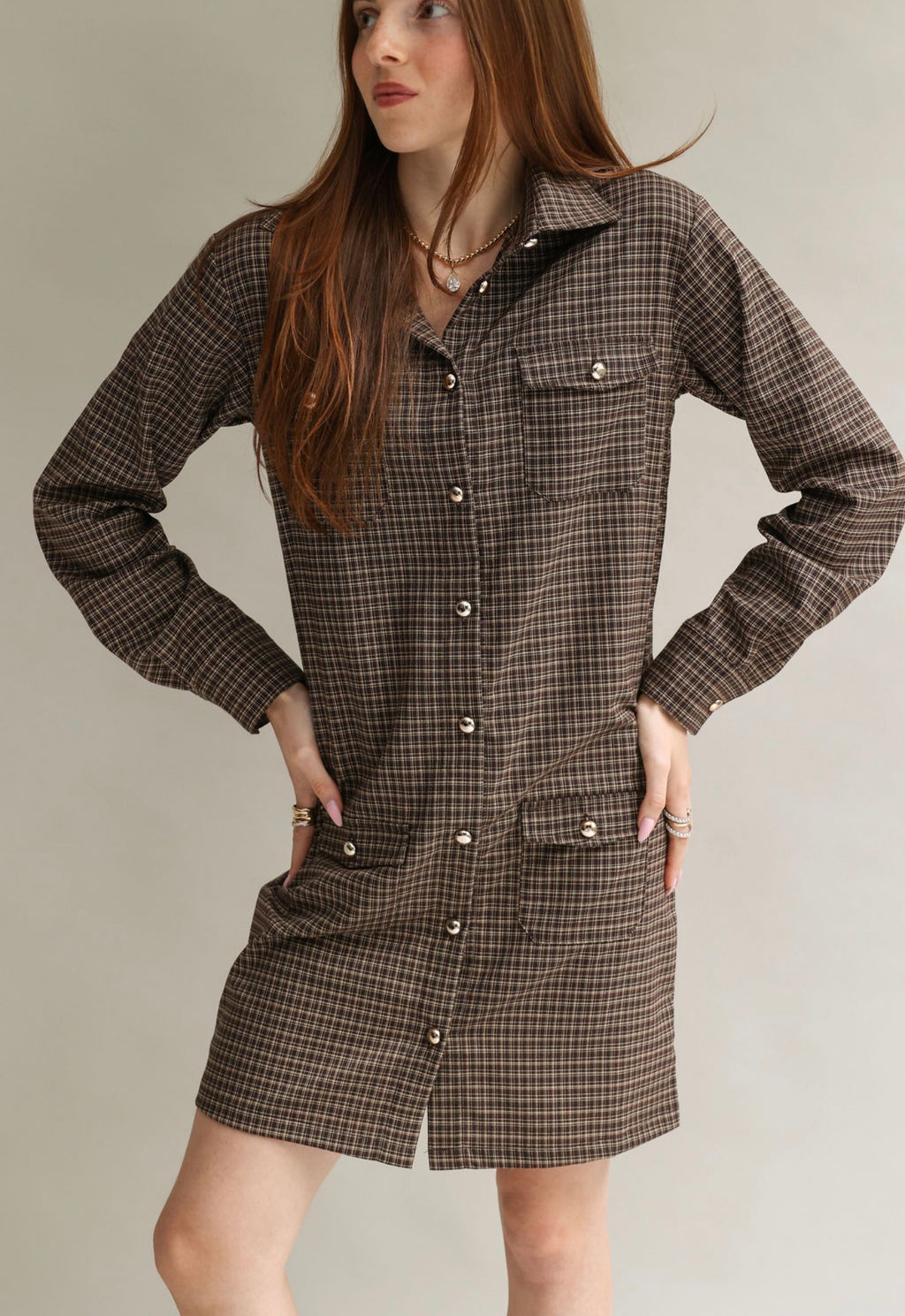 Brown plaid mini Dress