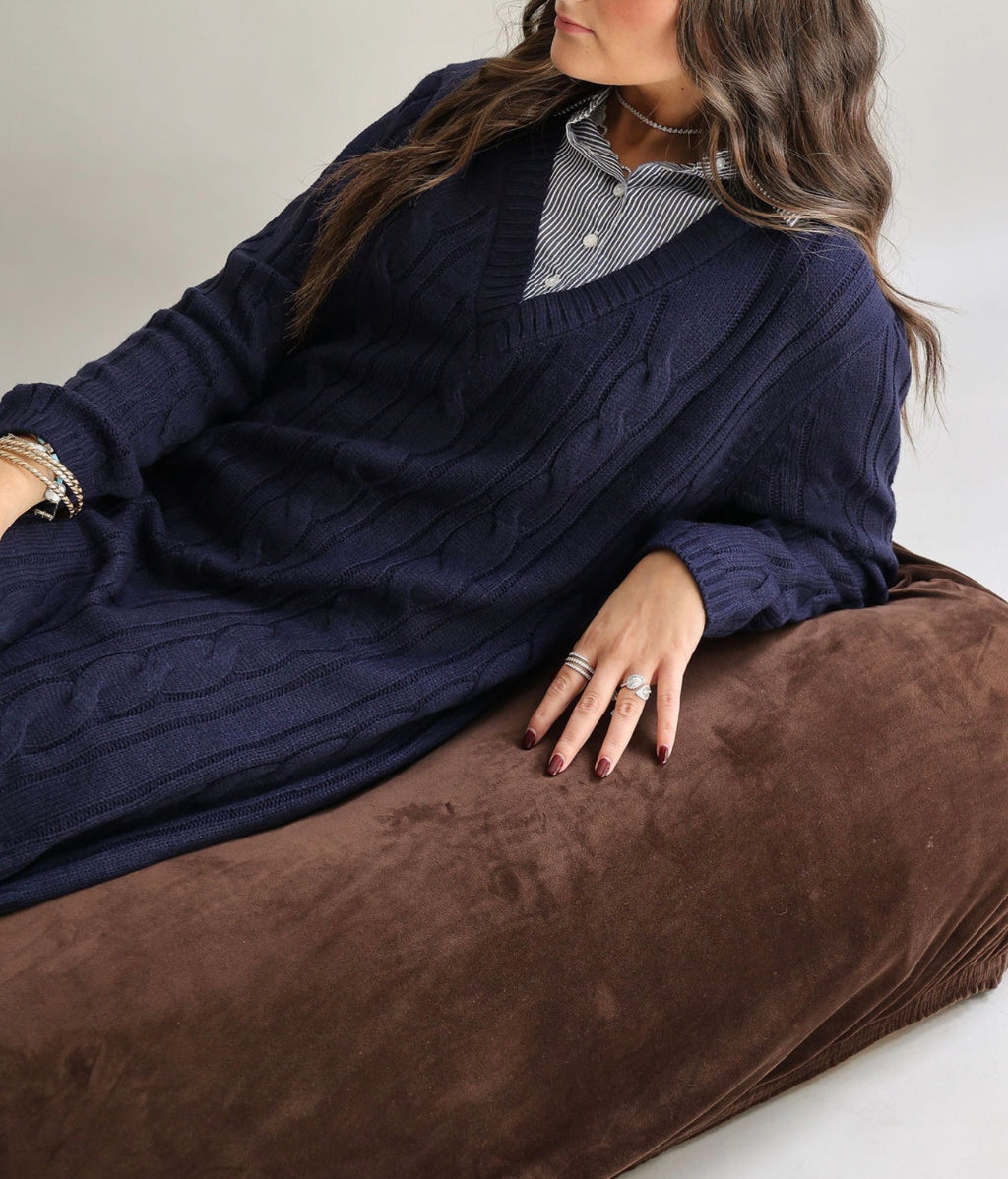 Navy cable knit dress