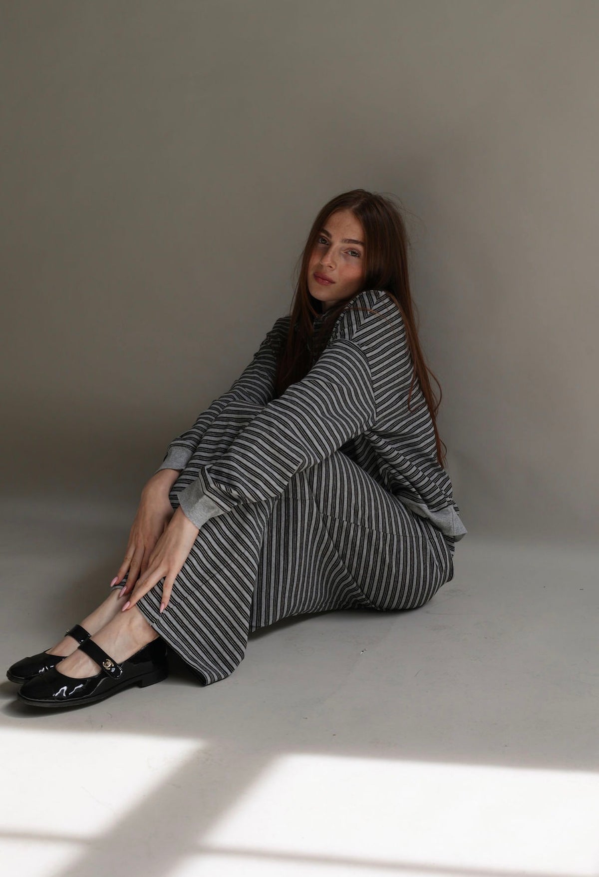 Stripe half zip set