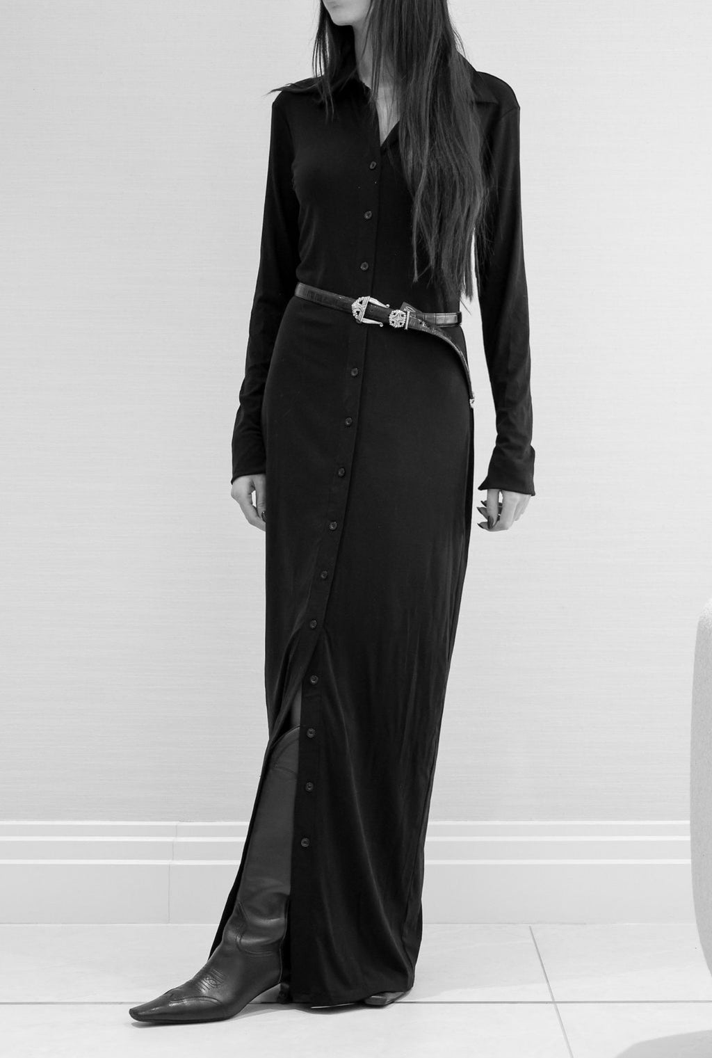 Maxi black button down dress - belt not included