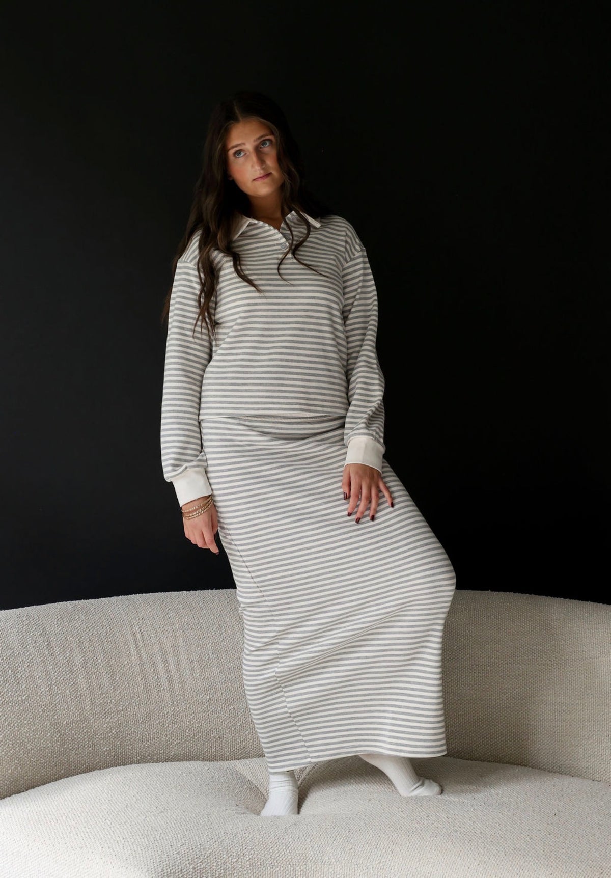 Grey stripe polo set