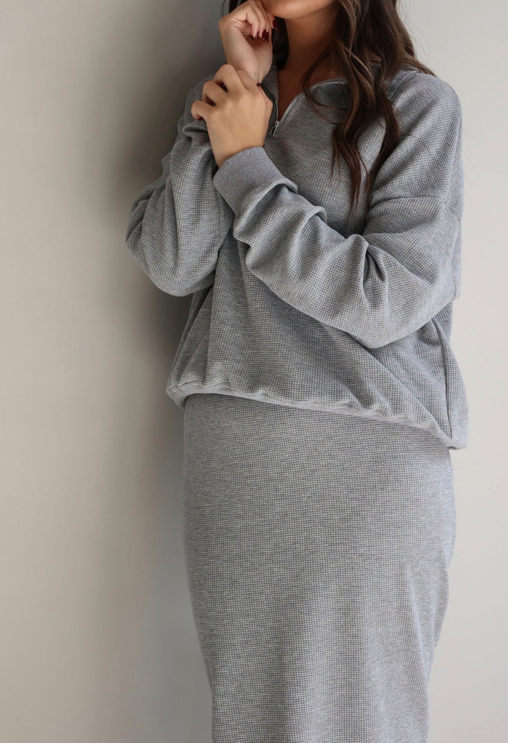 Grey waffle half zip