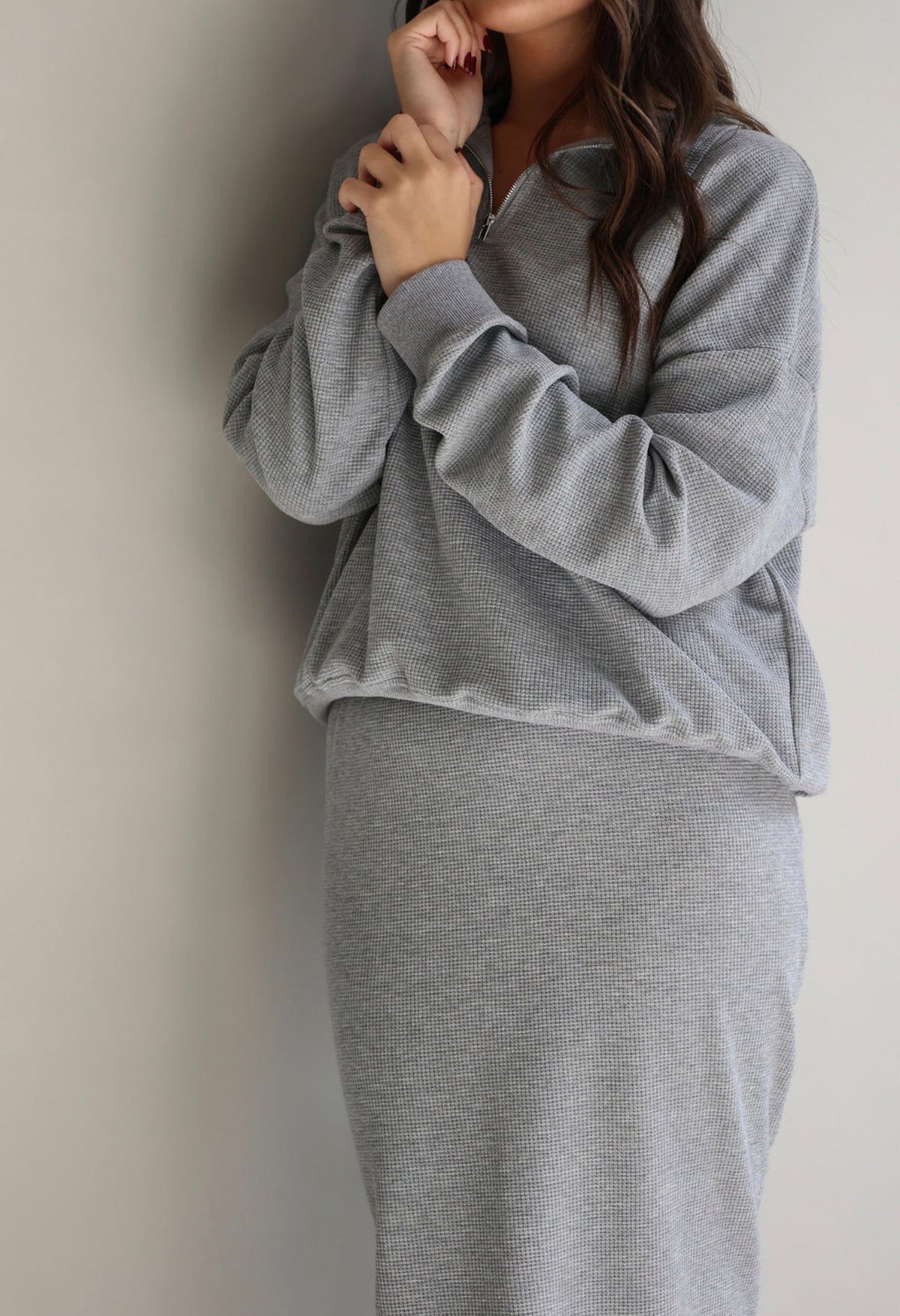 Grey waffle half zip
