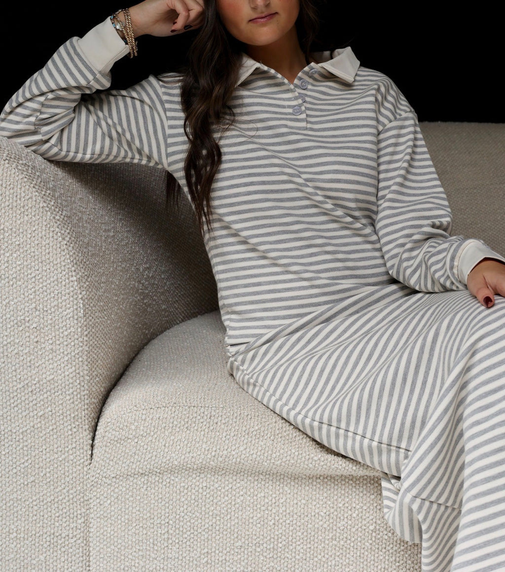 Grey stripe polo set