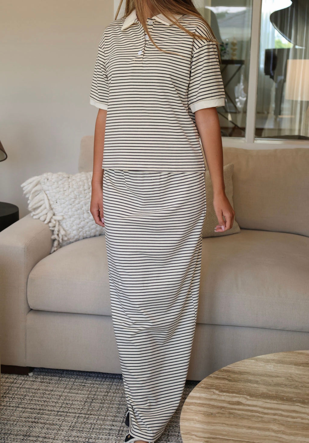 Stripe polo skirt set
