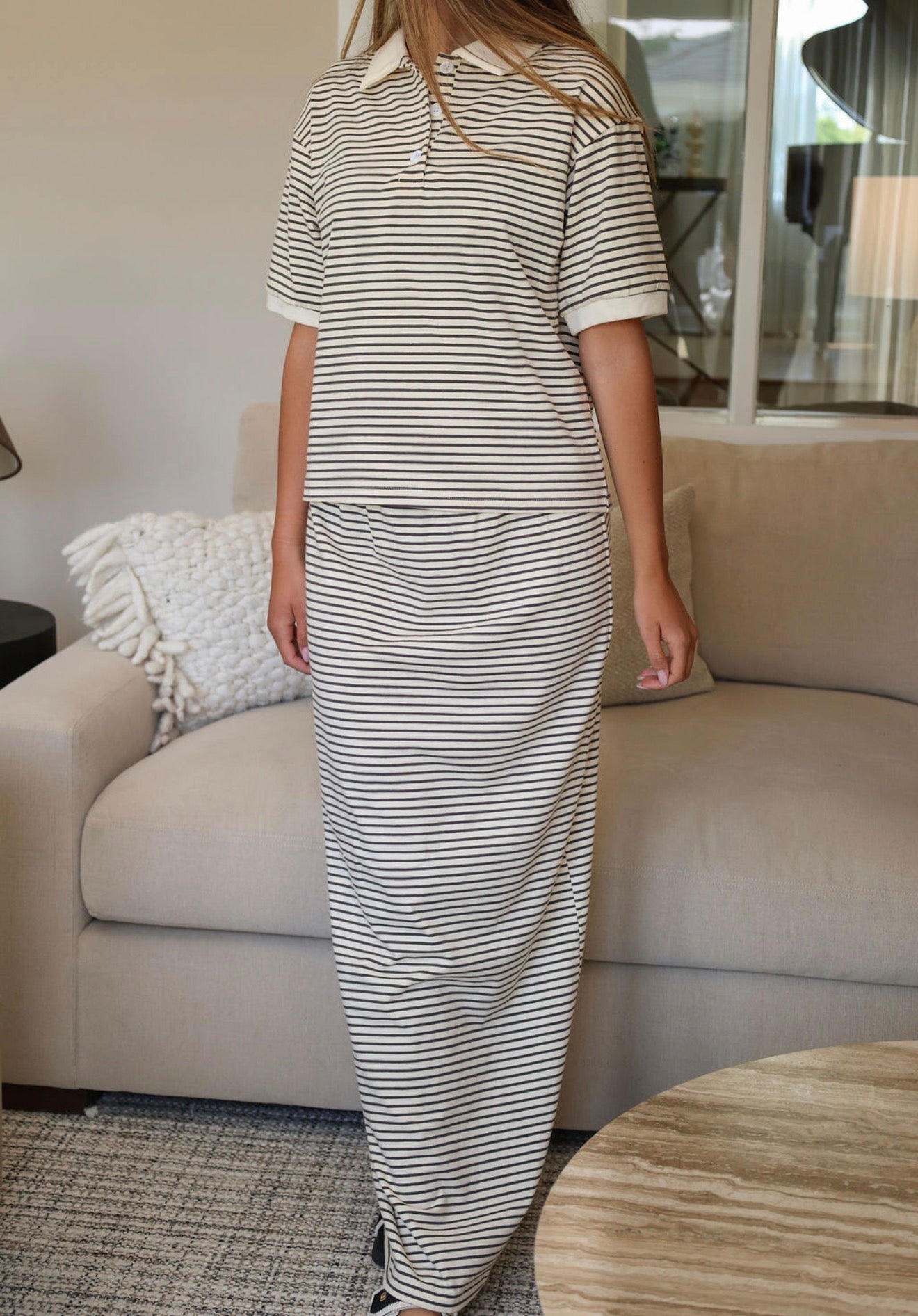 Stripe polo skirt set