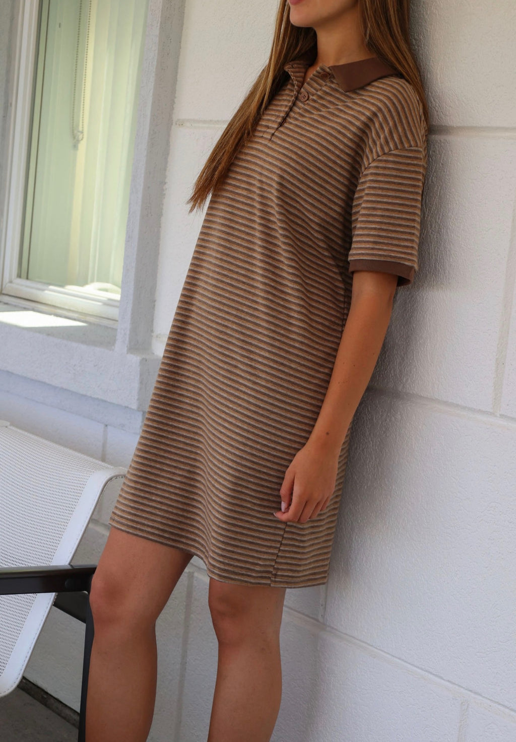 Brown stripe mini dress