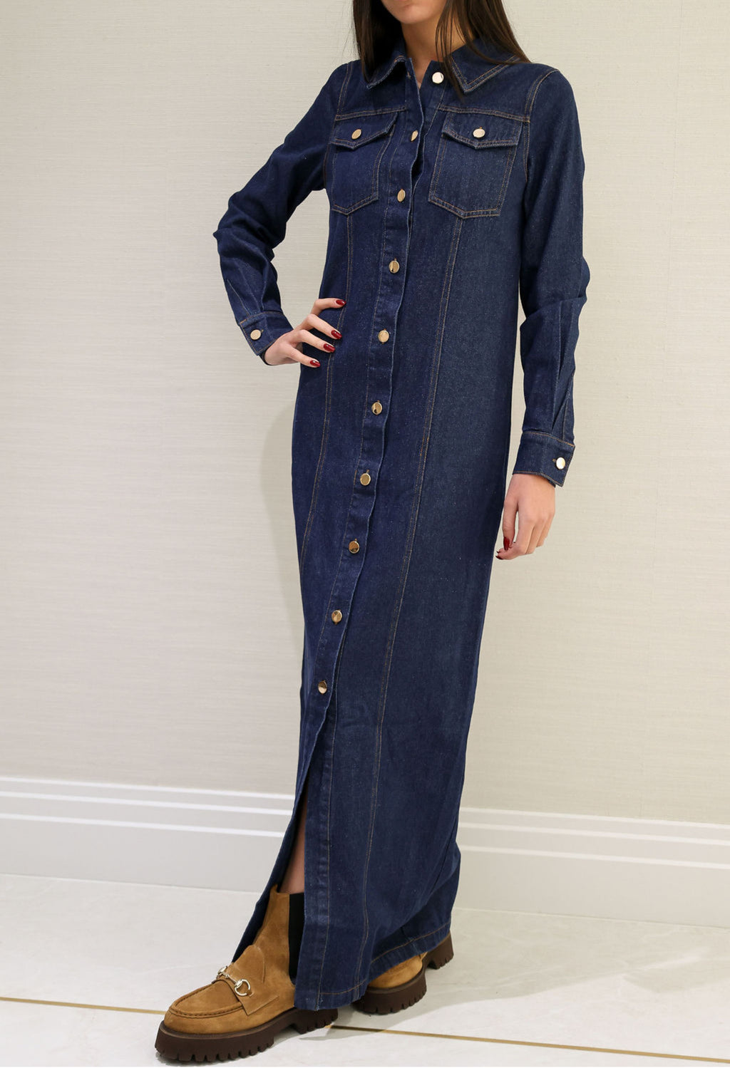 Maxi dark denim dress