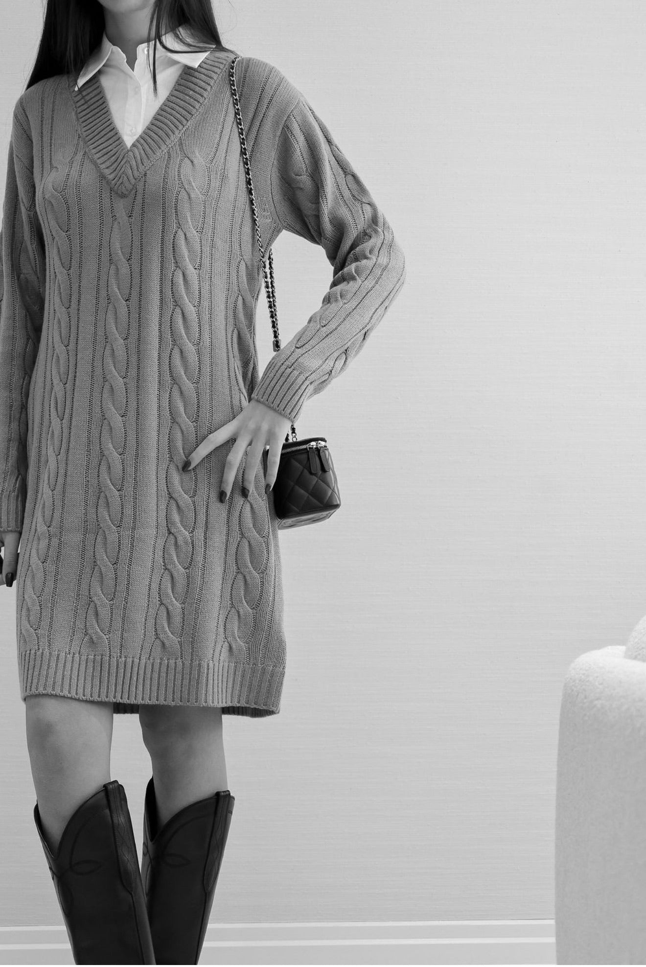 Cable knit polo mini dress