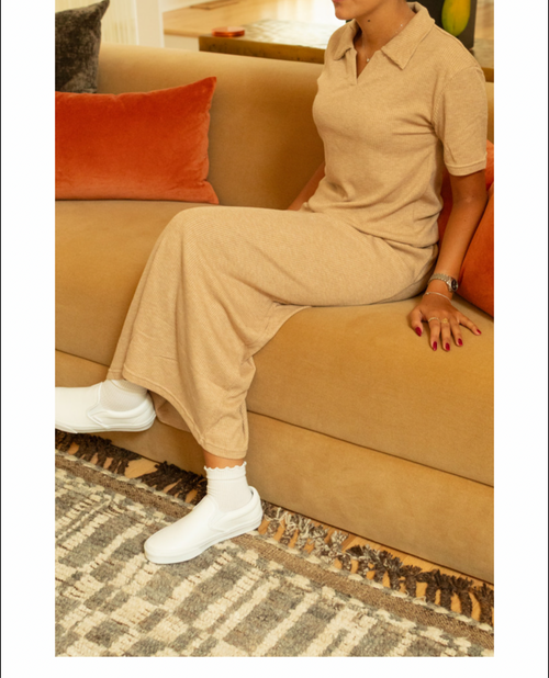 Beige ribbed set