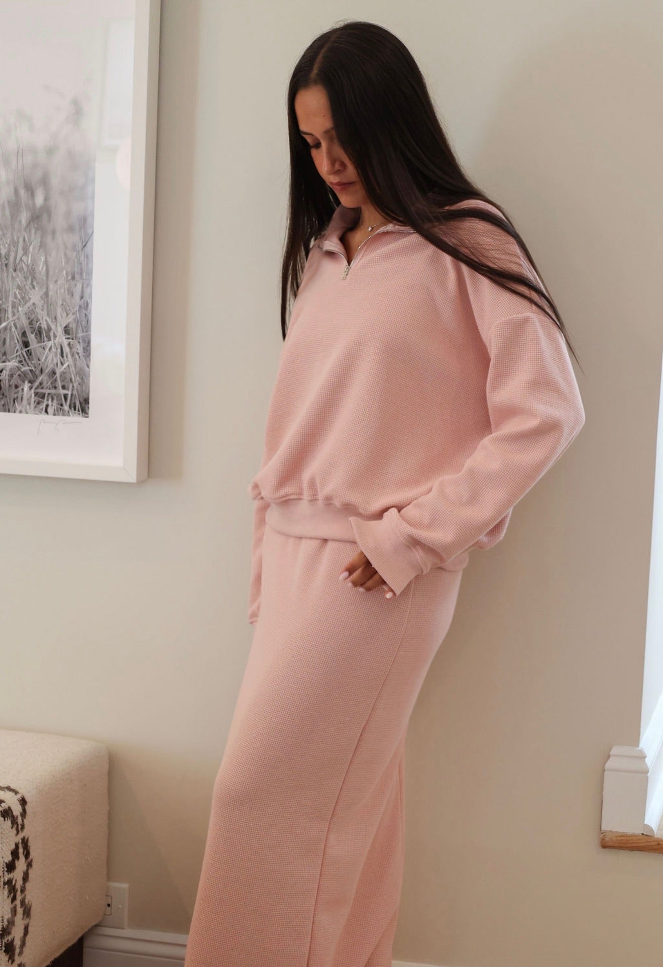 Pink waffle skirt set