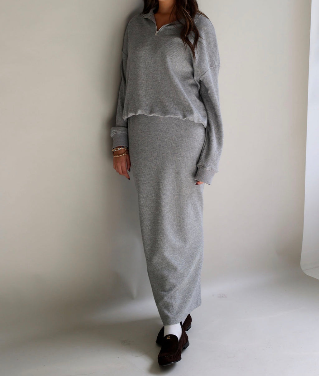 Grey waffle half zip