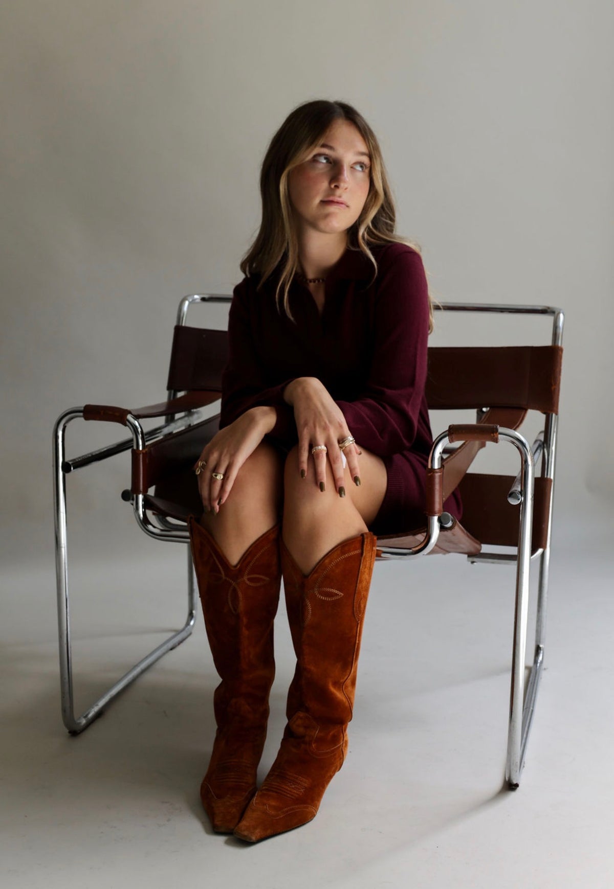 Burgundy solid mini dress