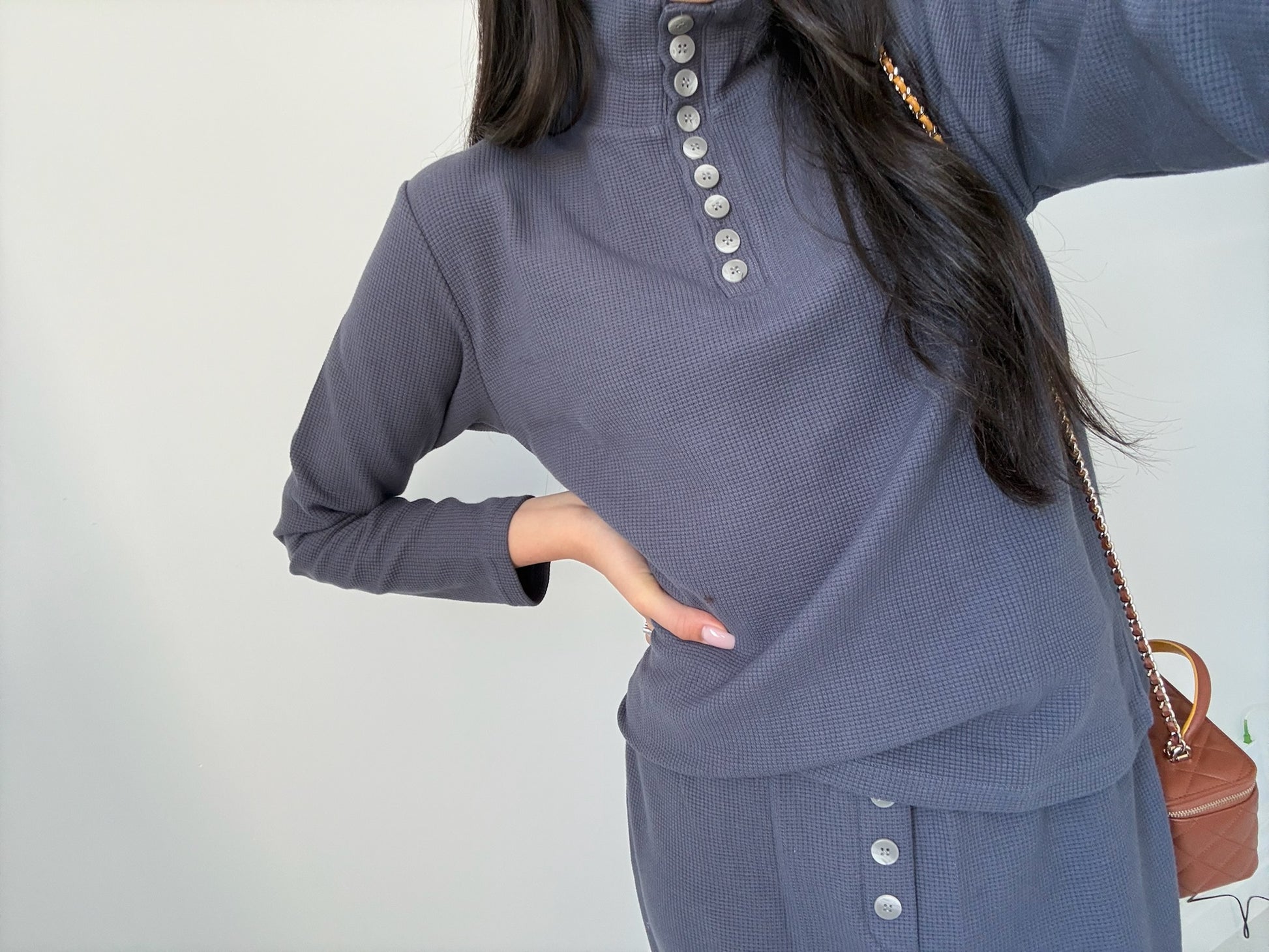 9 button gray/blue waffle set
