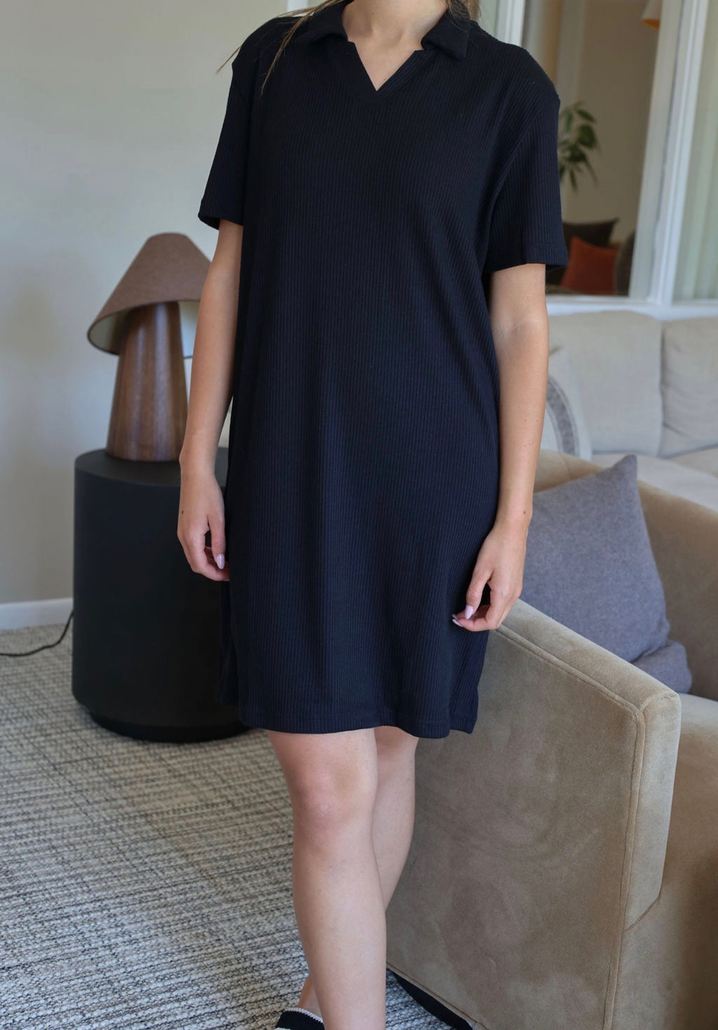 Black ribbed mini dress