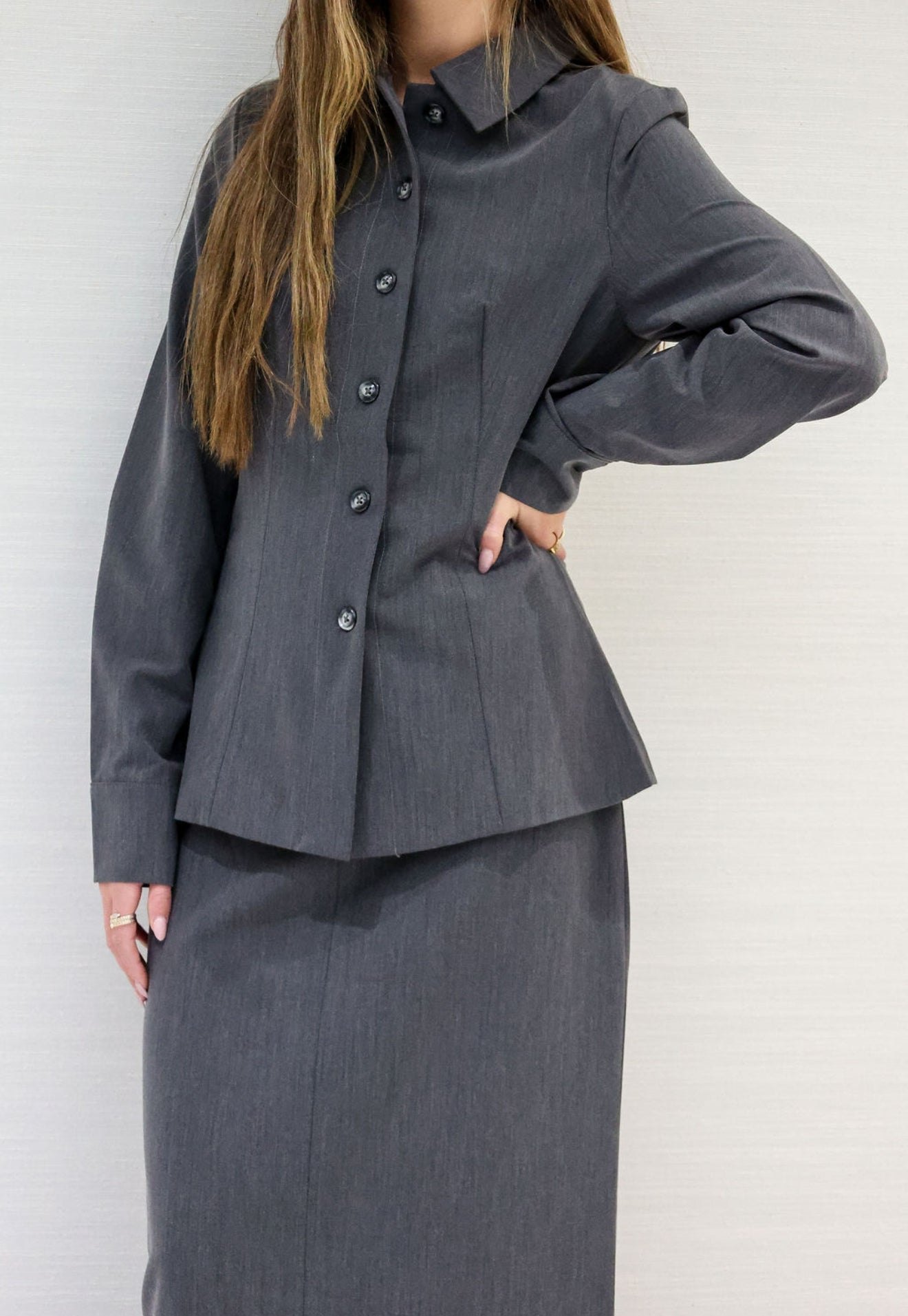 Grey button down set