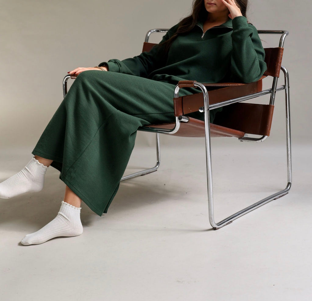 Green waffle half zip