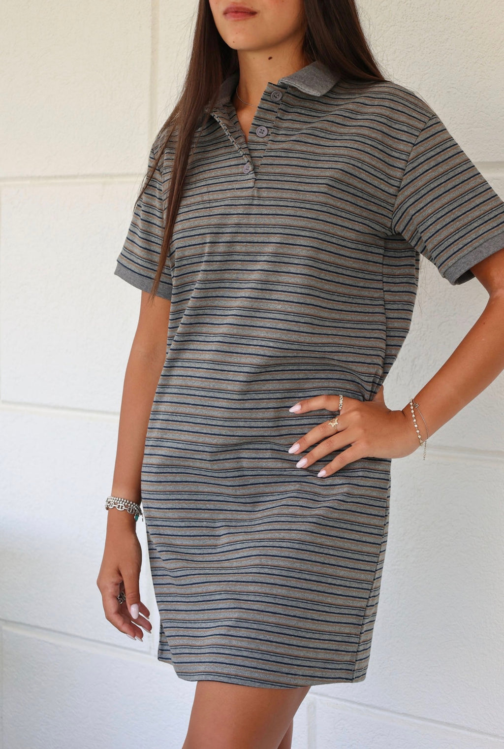 Grey polo stripe mini dress