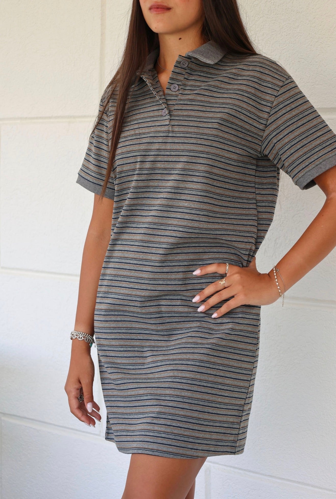 Grey polo stripe mini dress