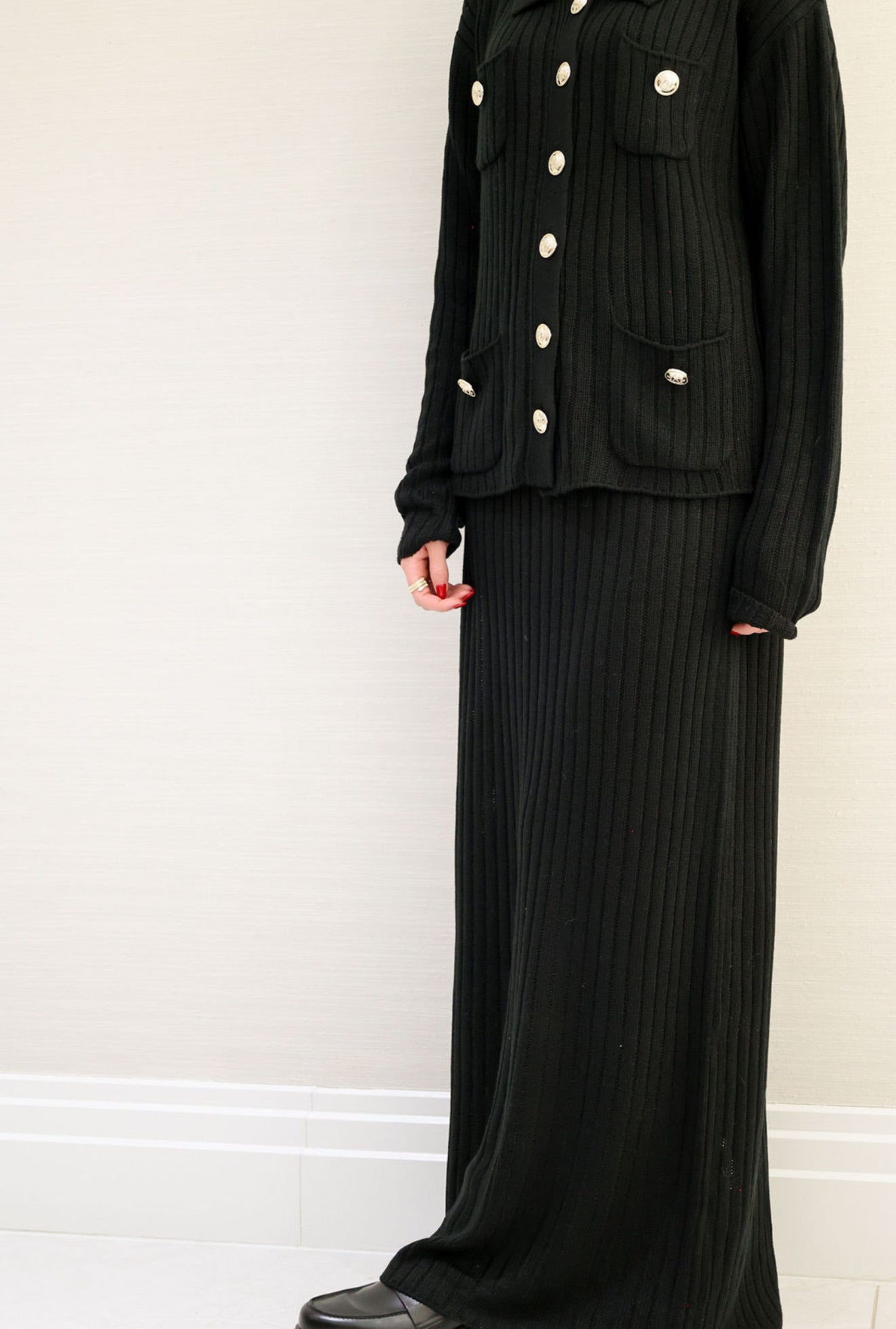 Knit / gold button detail skirt set