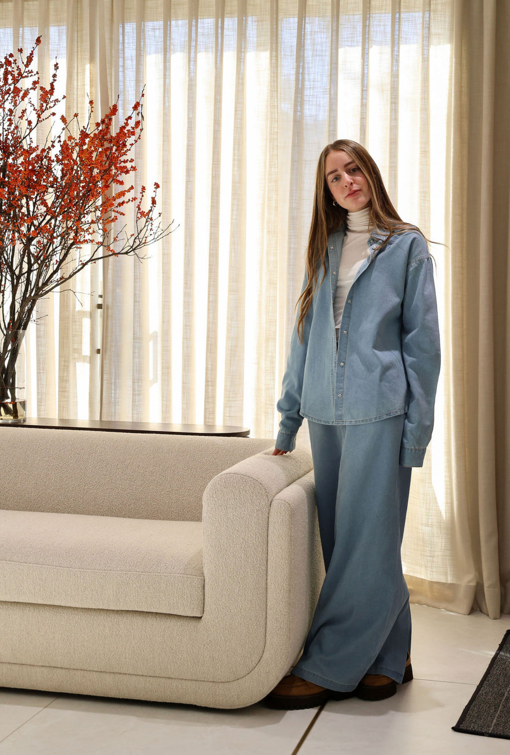 Denim button down skirt set