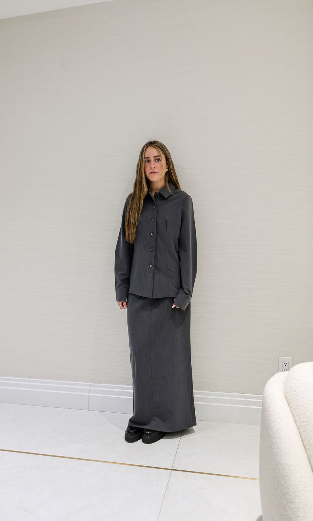 Grey button down set