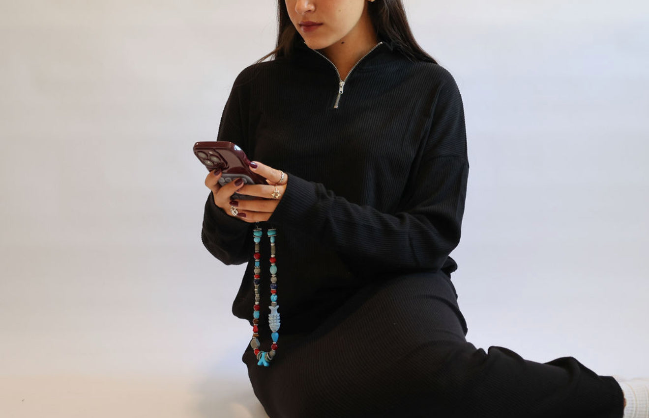 black half zip ribbed set