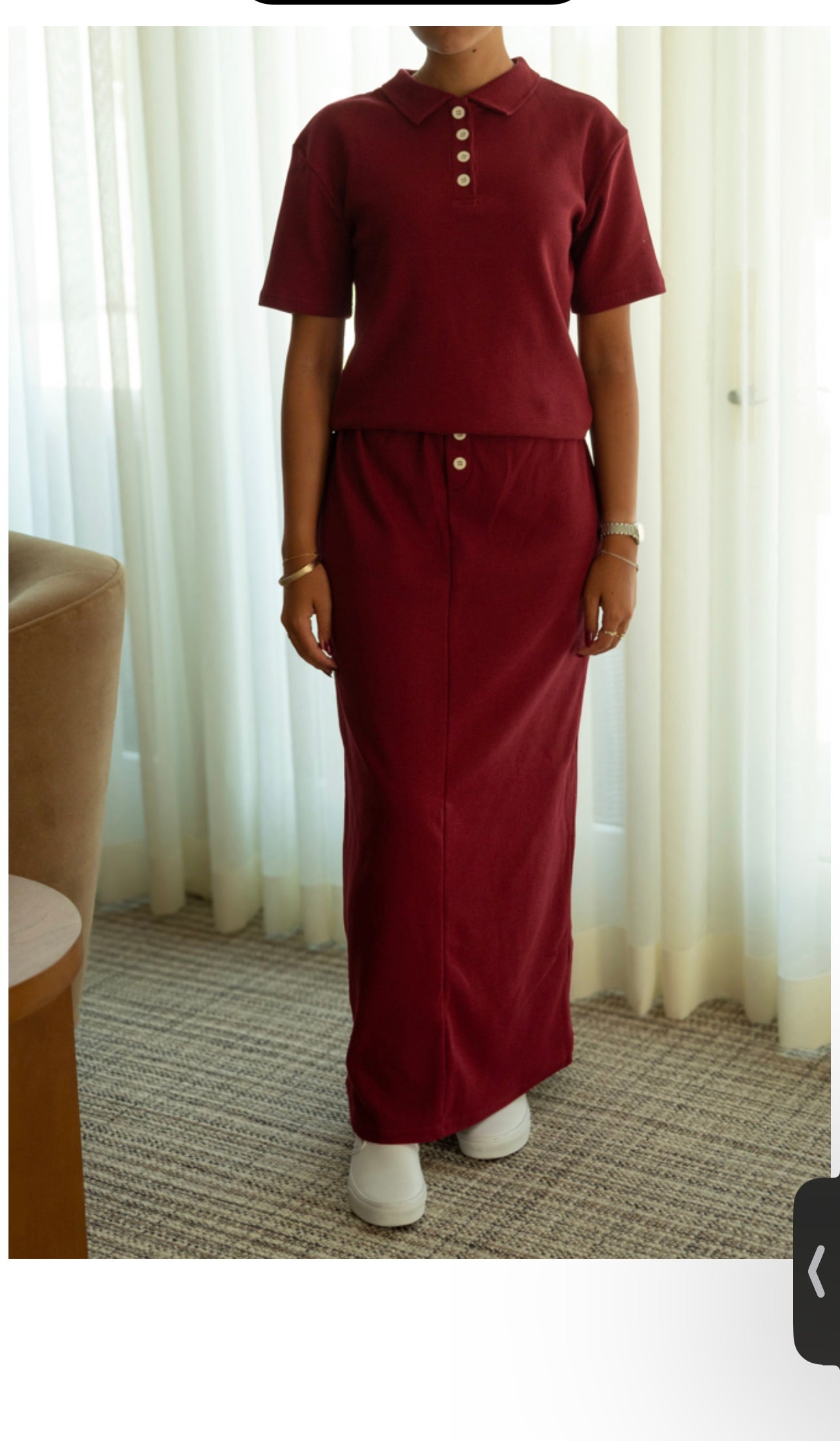 Burgundy short sleeve waffle set