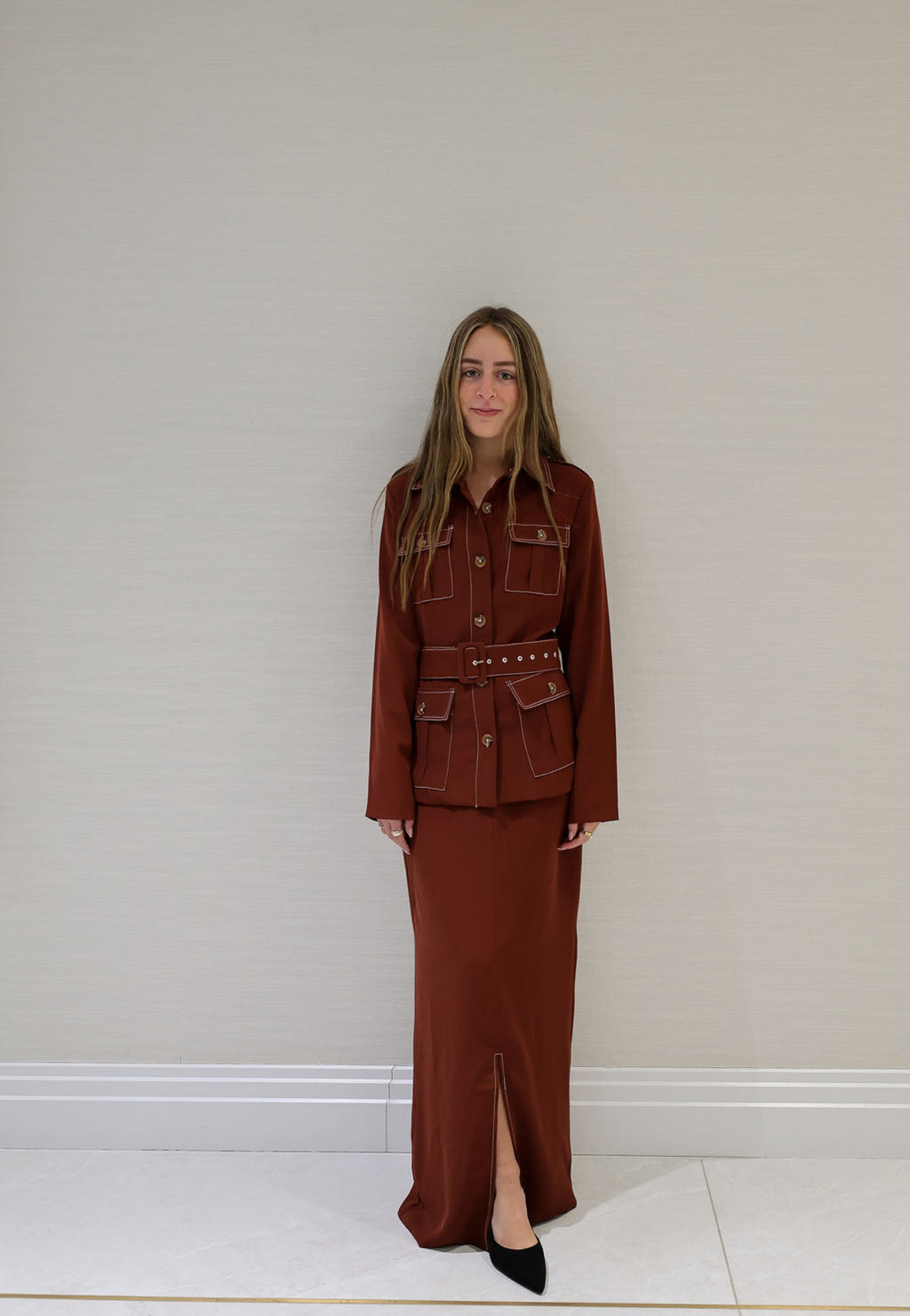 Burgundy cargo blazer set