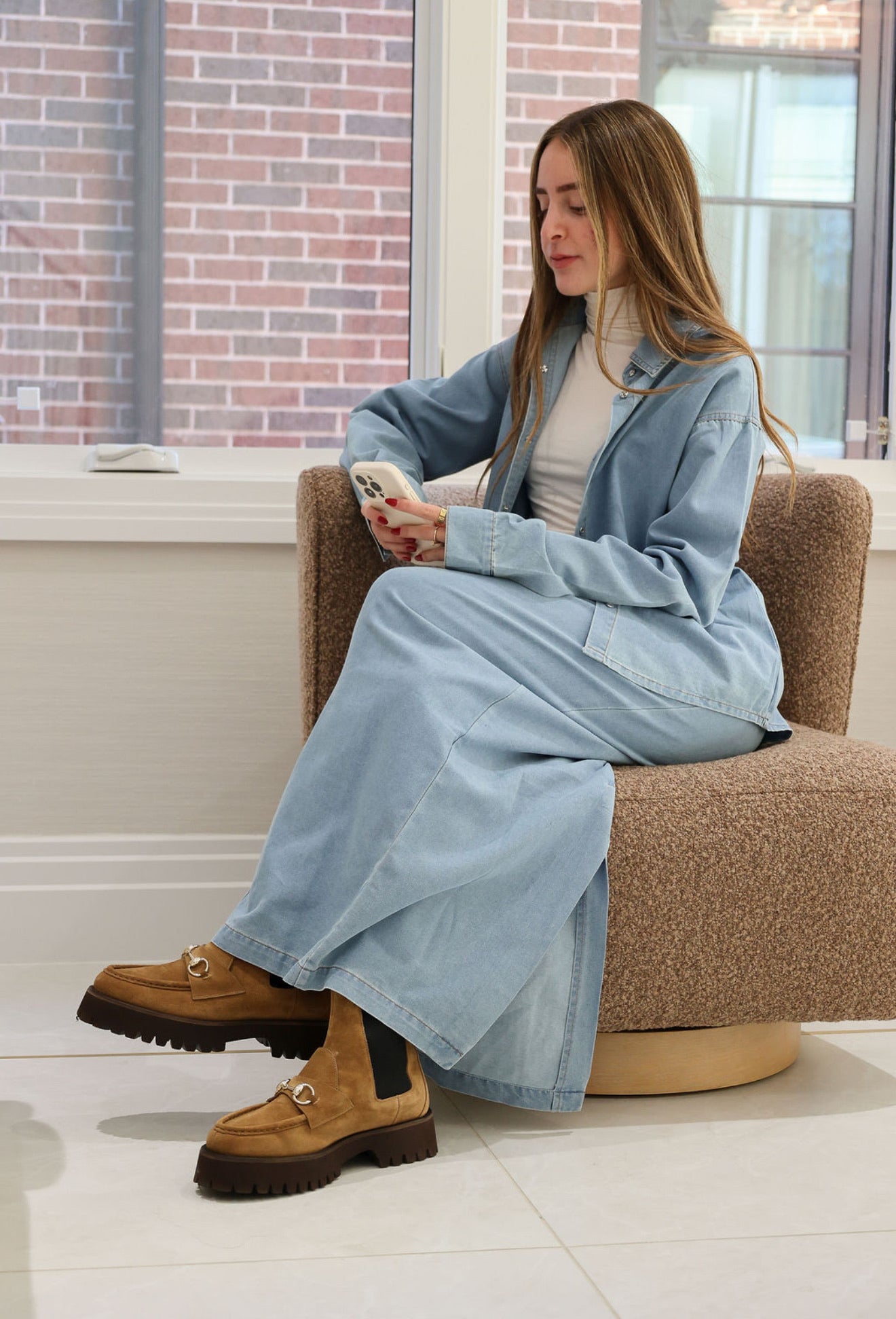 Denim button down skirt set