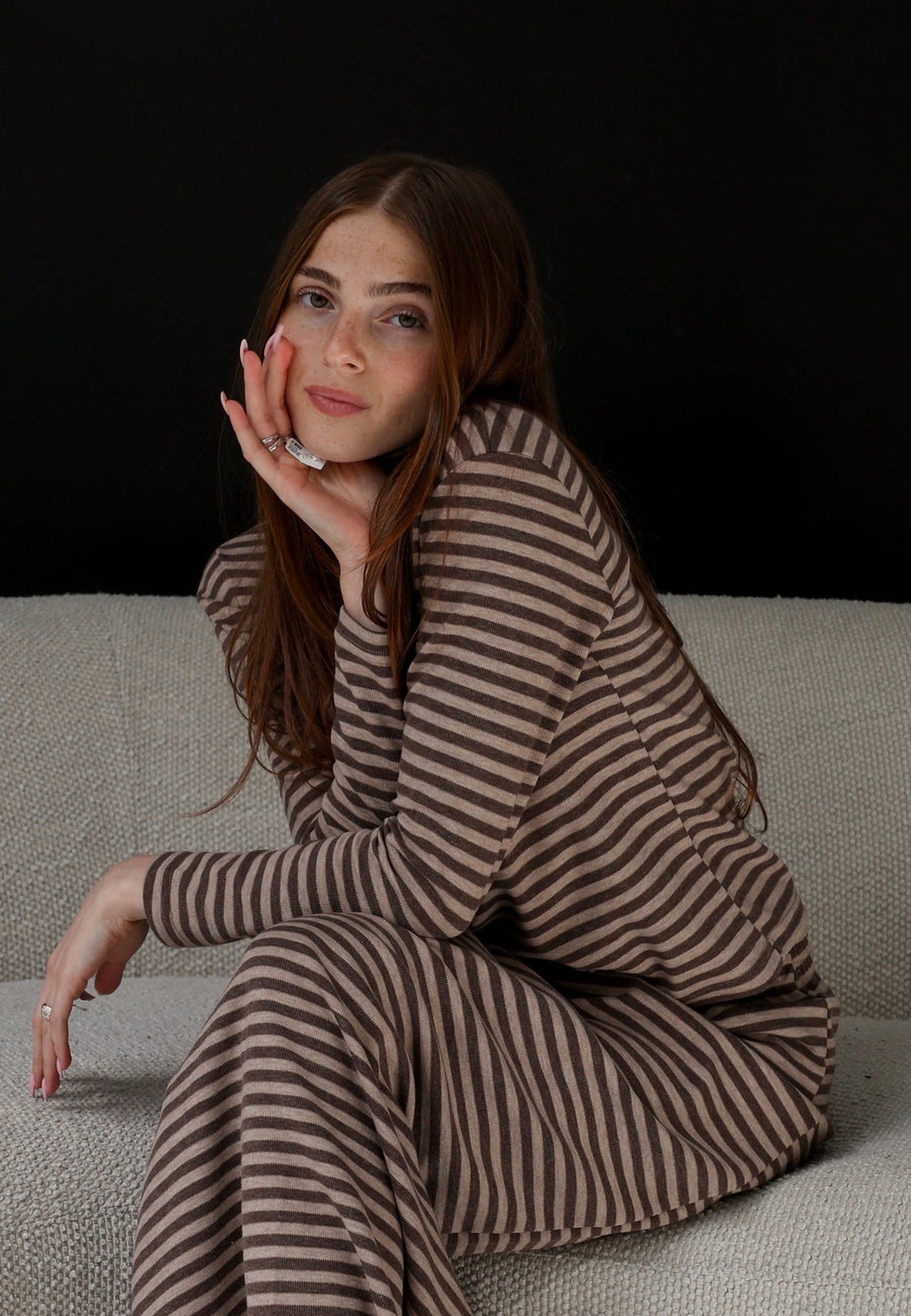 Brown Stripe Turtleneck Set