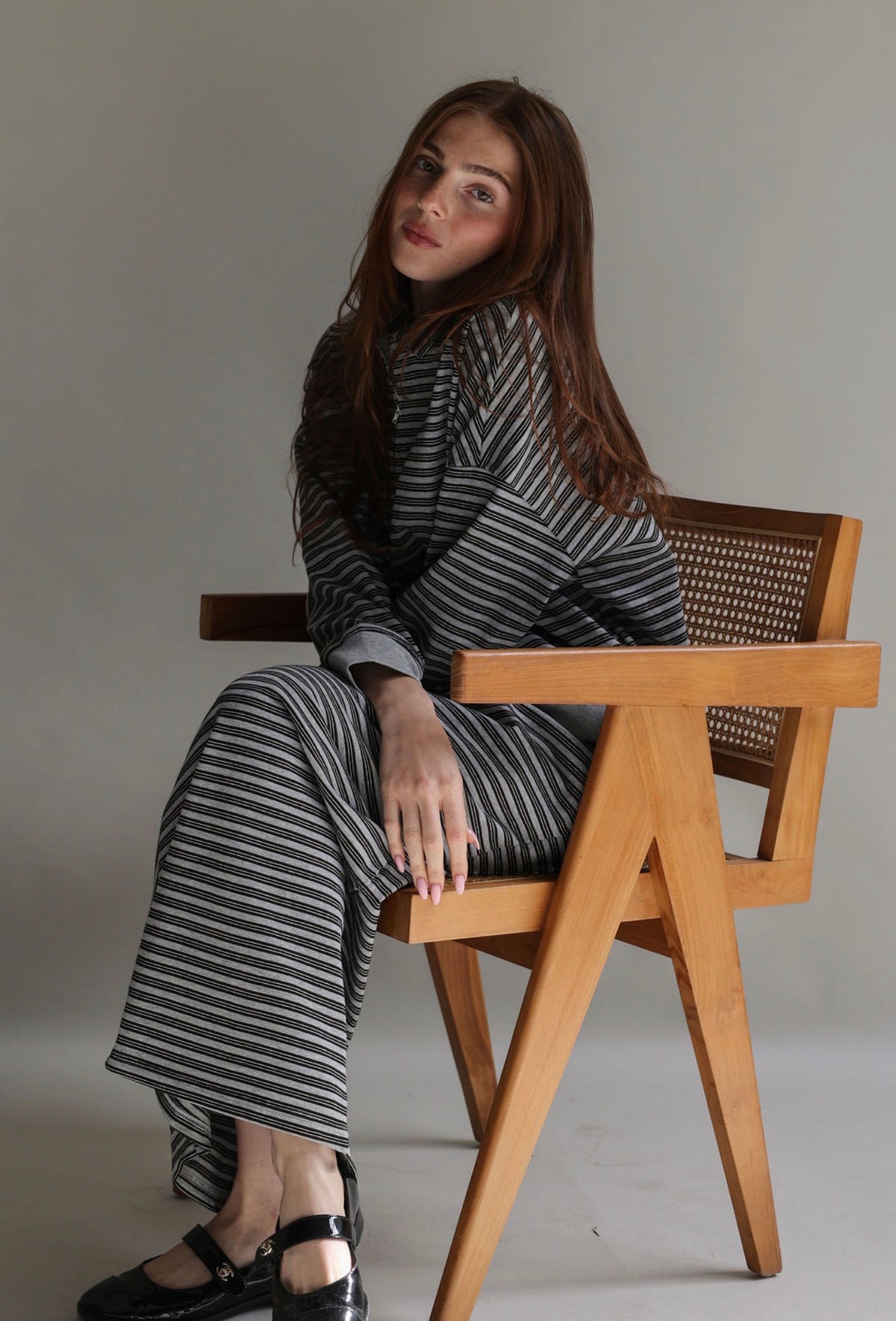 Stripe half zip set